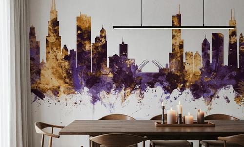 Chicago Illinois Skyline Purple & Gold