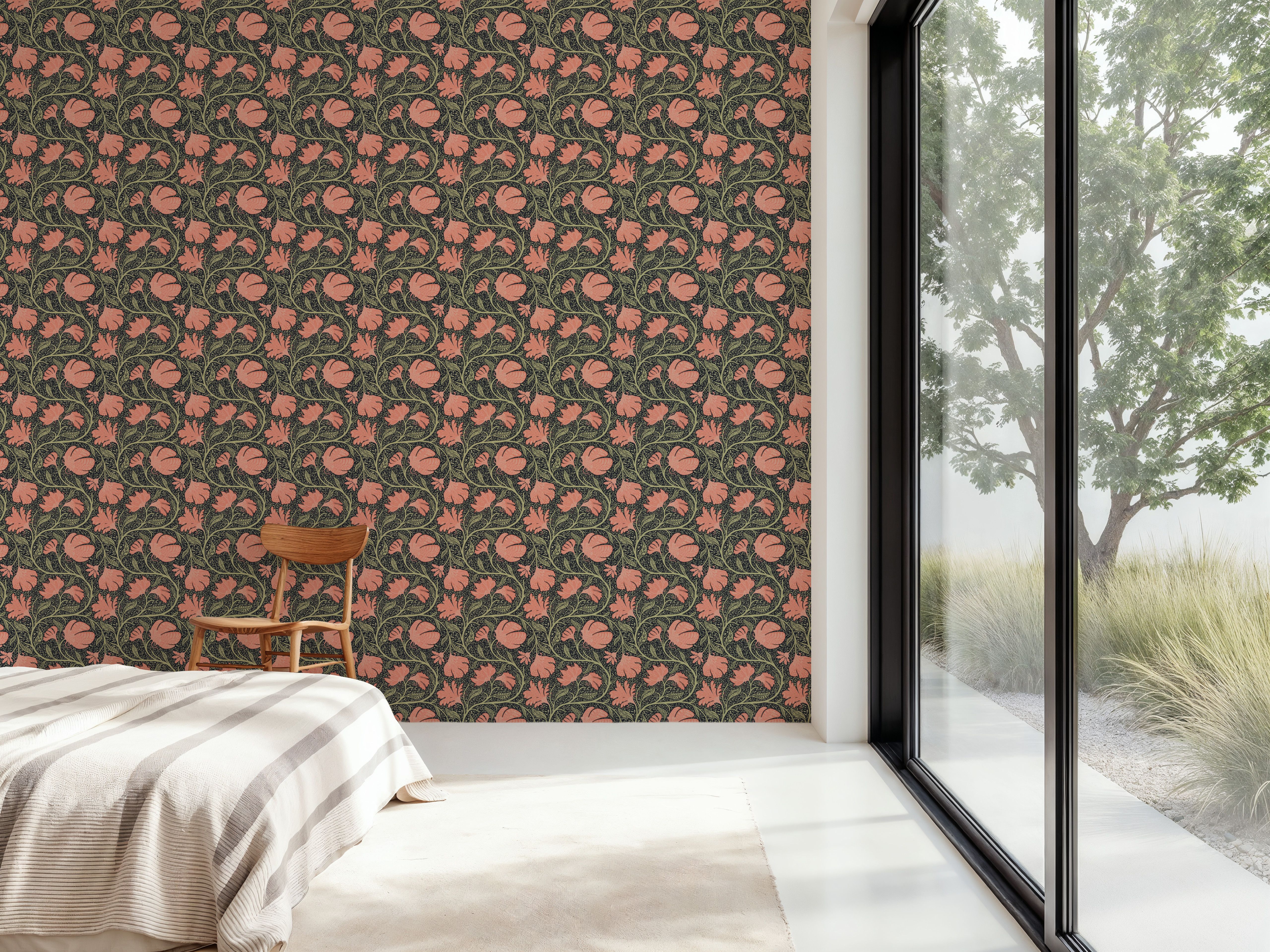 Indial Floral, Peach on Midnight