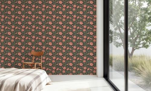 Indial Floral, Peach on Midnight