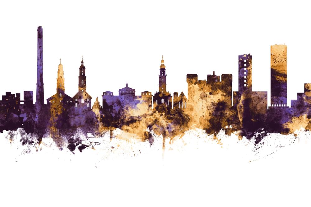 Erlangen Germany Skyline Purple & Gold