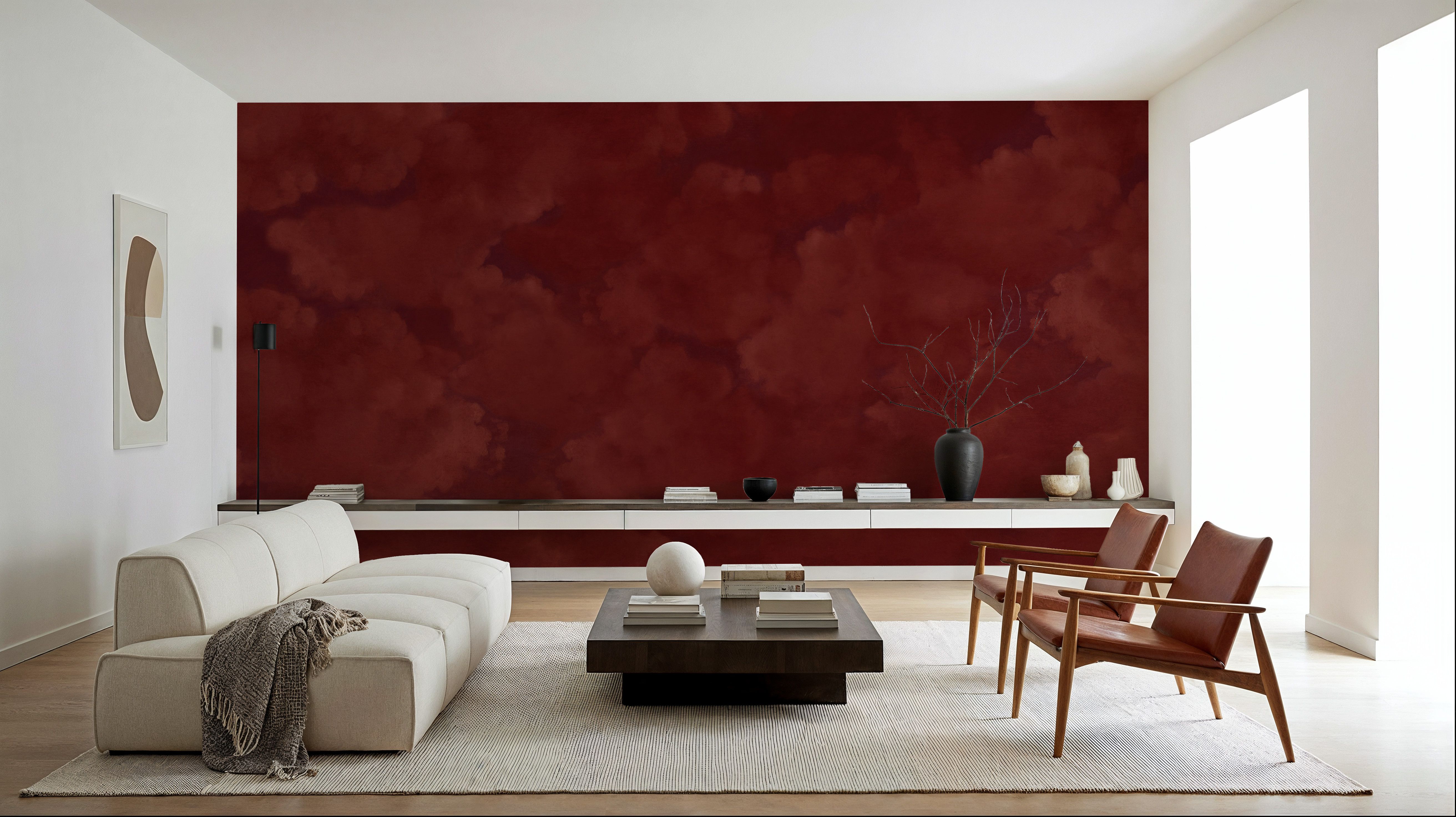 Painted Dreamy Clouds, Cherry Red, Wallpaper