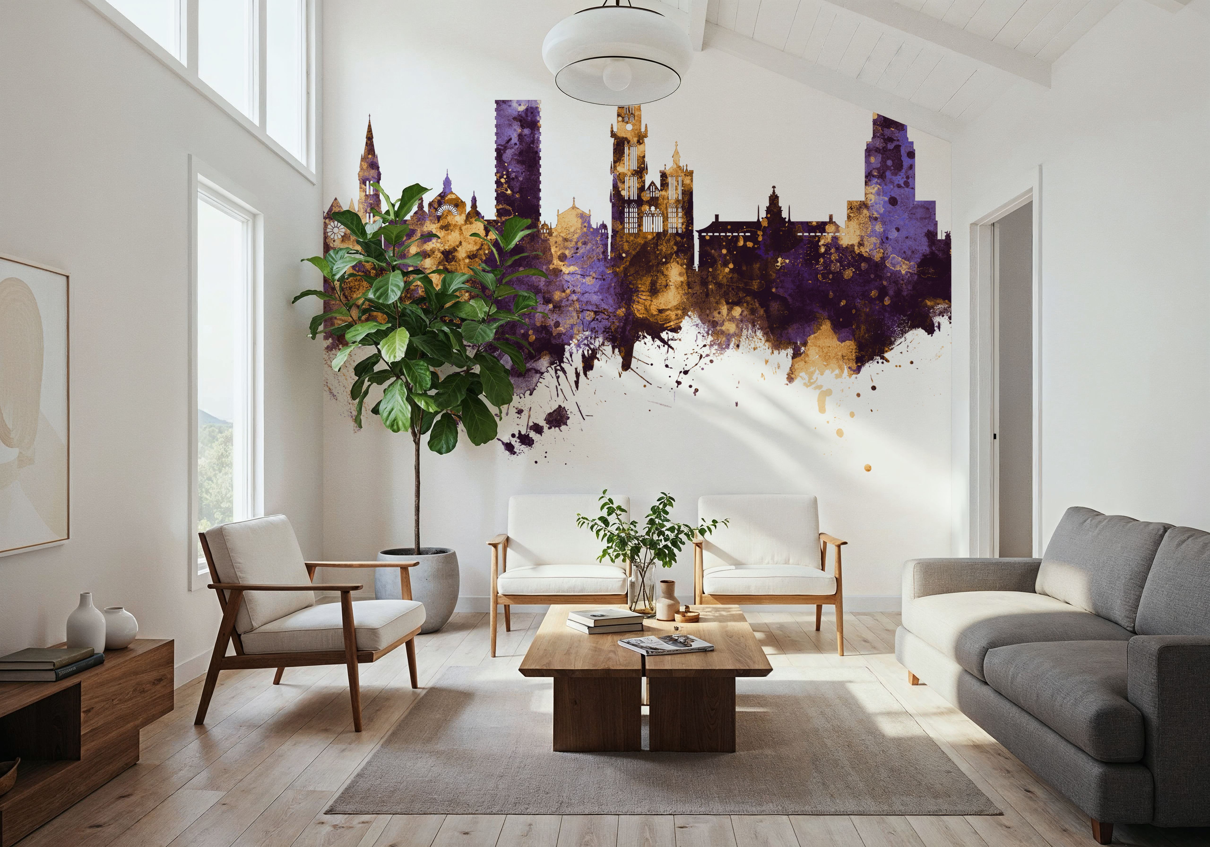 Antwerp Belgium Skyline Purple & Gold