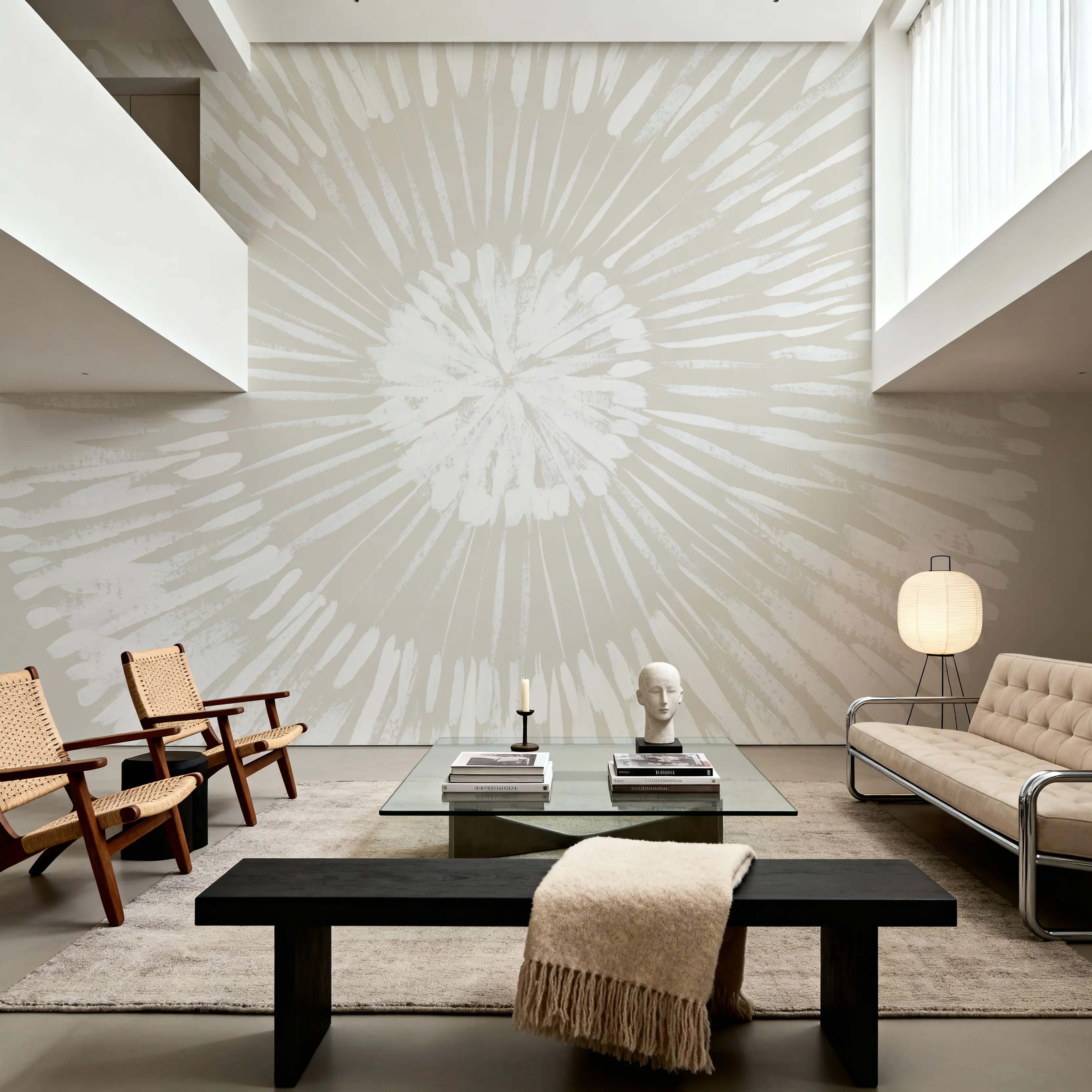 Papier Peint Panoramique - Coastal Block Print II Neutral - Abstrait Graphiques - Blanc - Salle à manger - Wallism Belgique