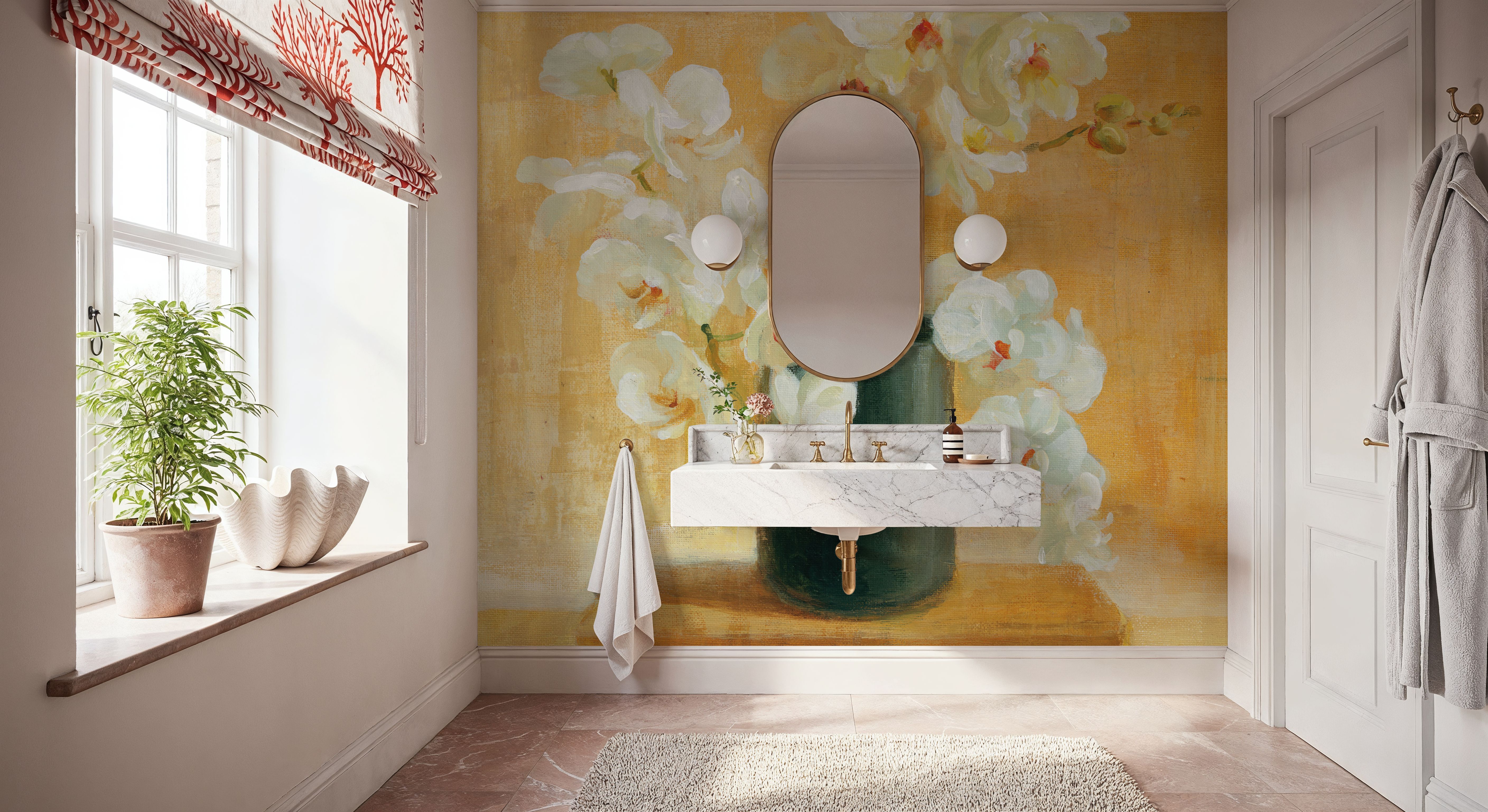 White Orchids in Black Vase