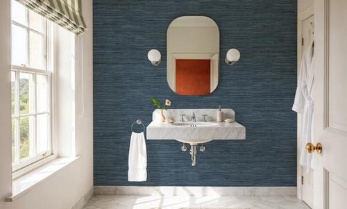 Faux Grasscloth with Visible Seams, Indigo