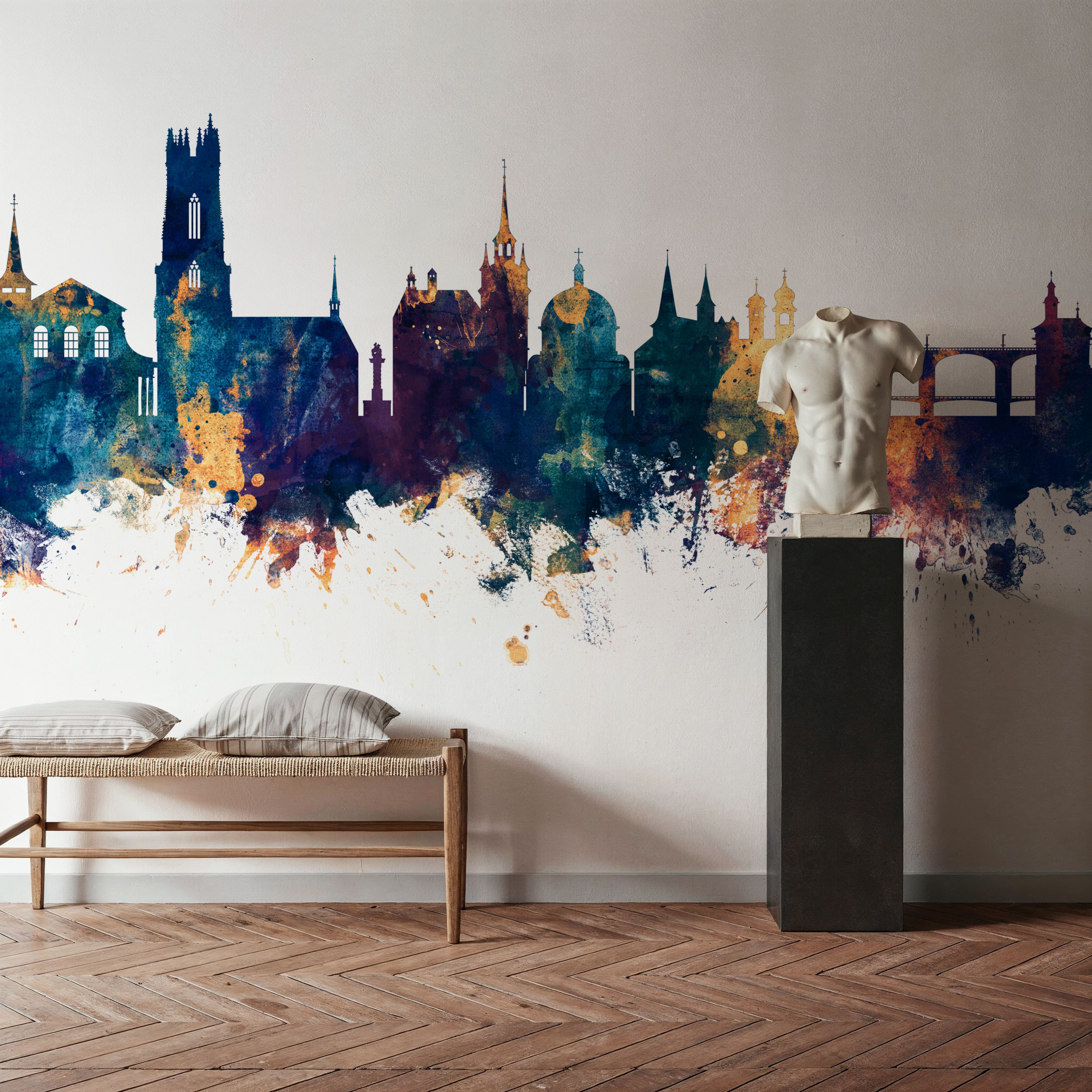 Fribourg Switzerland Skyline Blue & Bronze