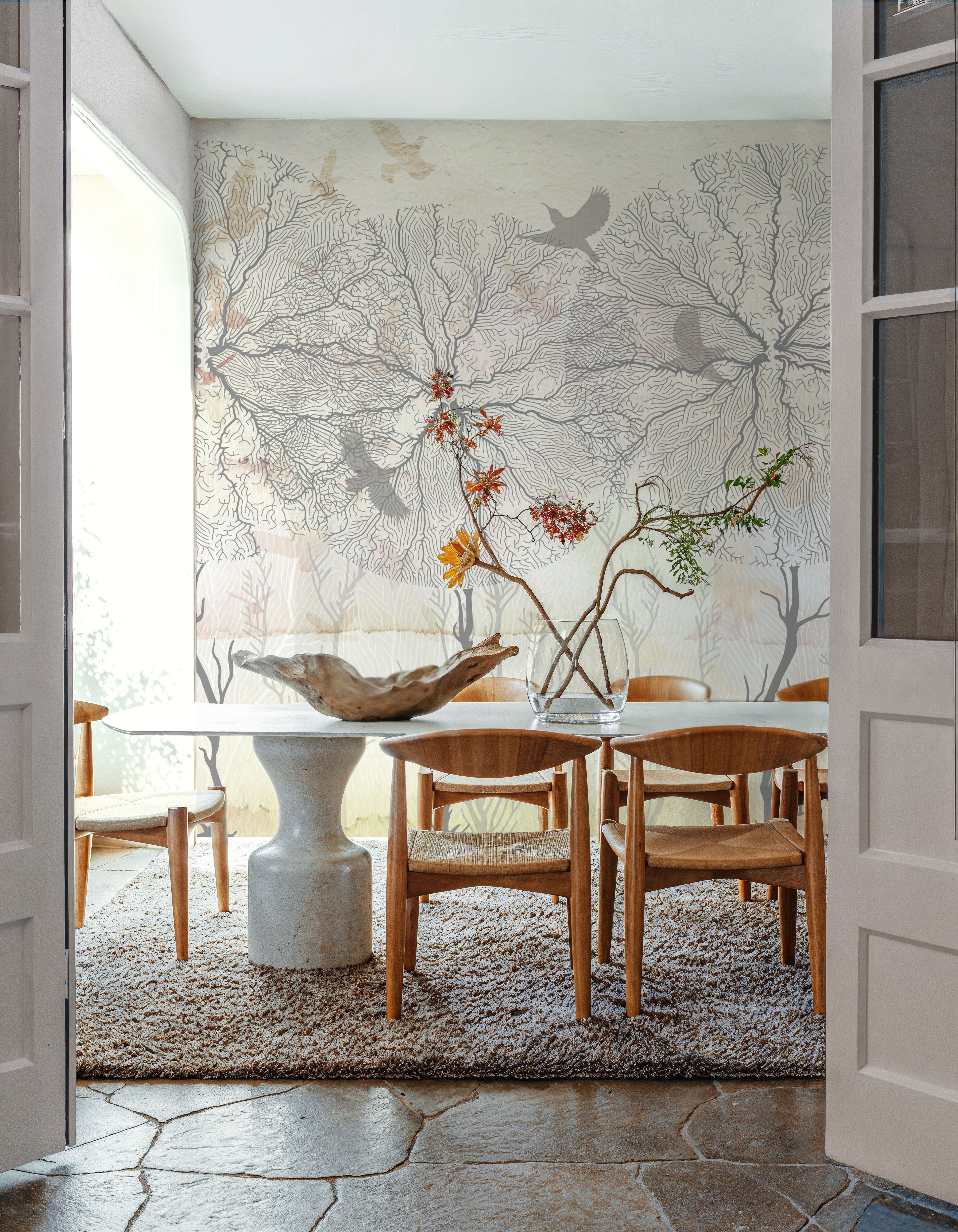 Fotomurale - Shade of Trees Yellow - Astratti Uccelli - Scale e Corridoi - Wallism Italia - Incollare al muro o Autoadesivo