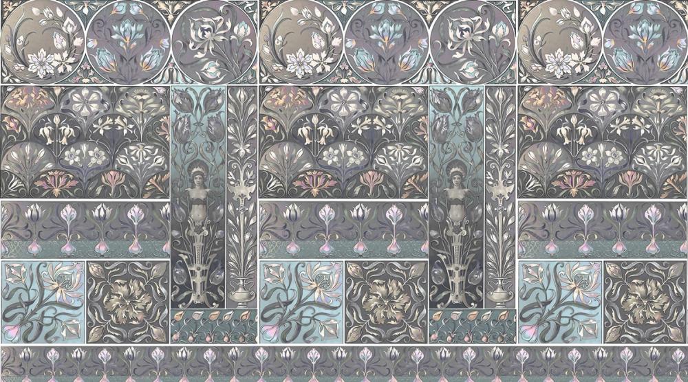 Art Deco Floral Wall Blue