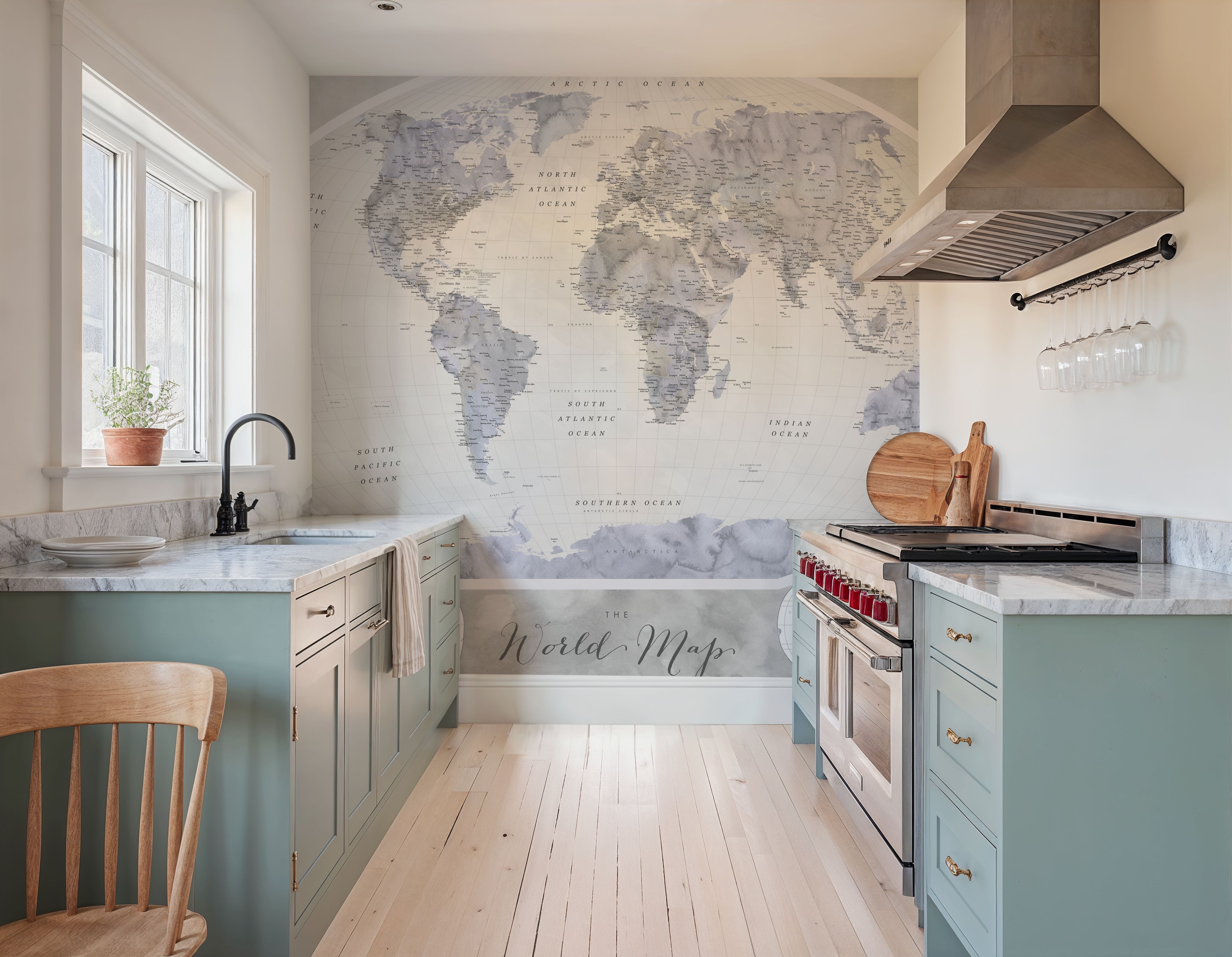 World Map Atlas Blue Gray