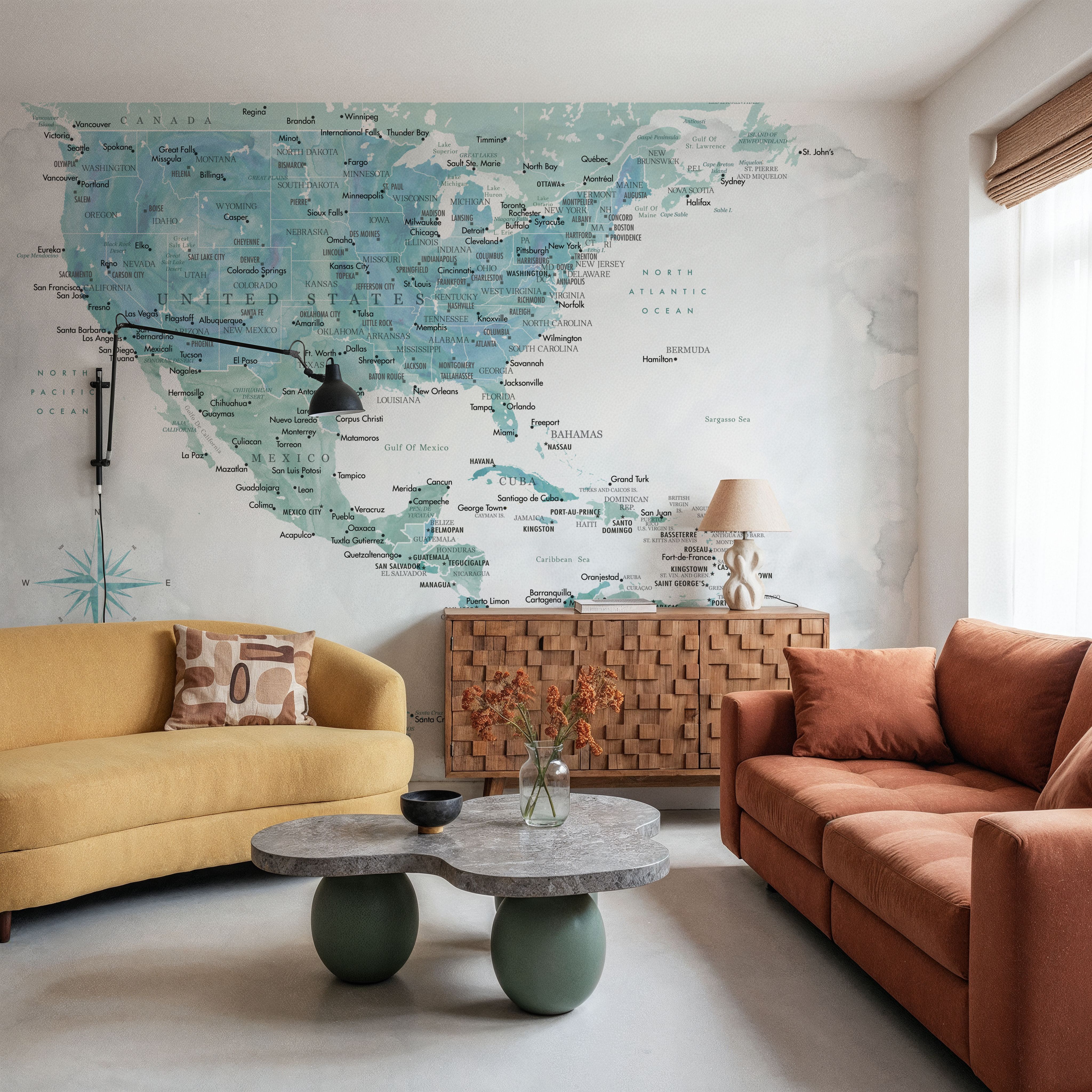 US Mexico Caribbean Map - Aquamar Wash