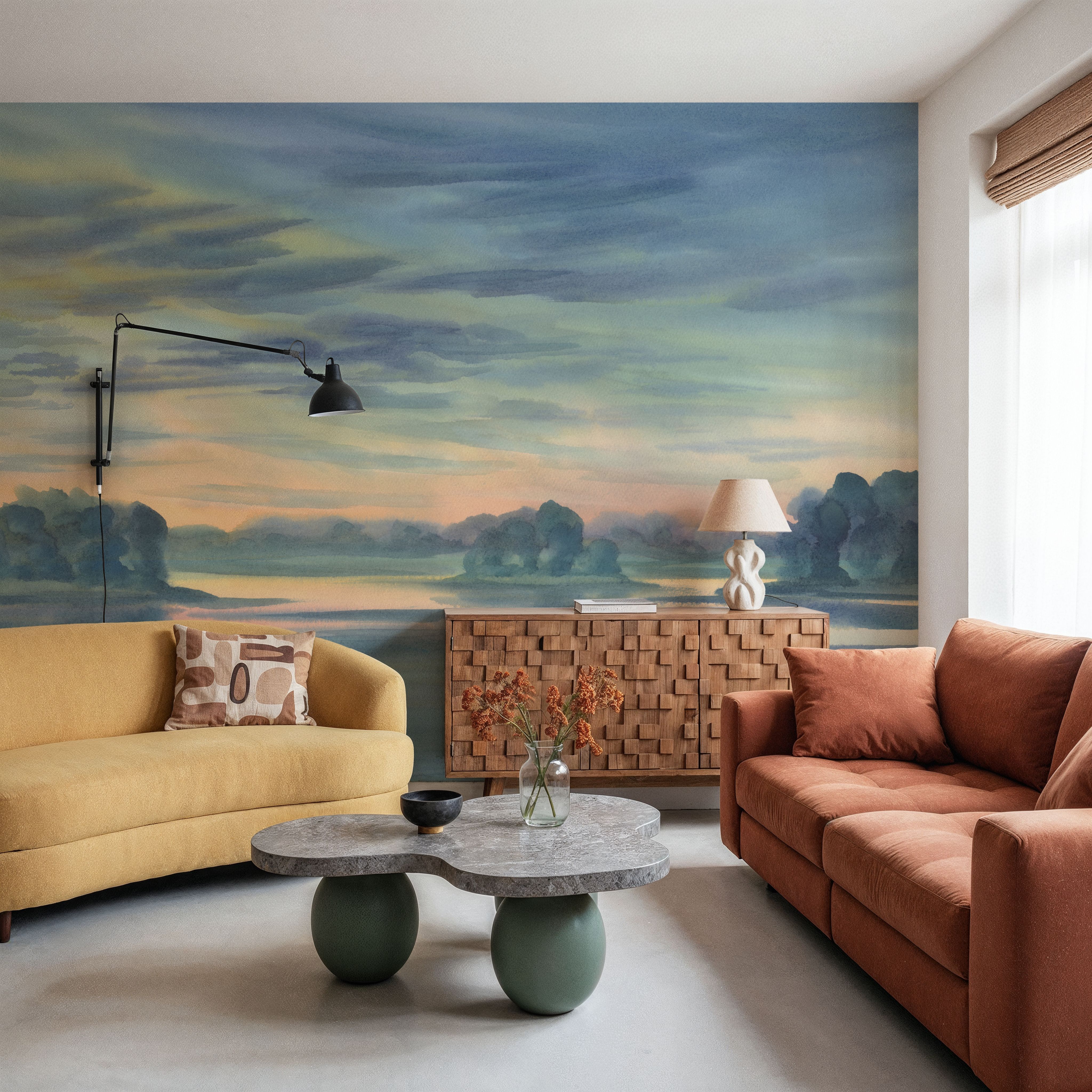 Watercolor Twilight Lake