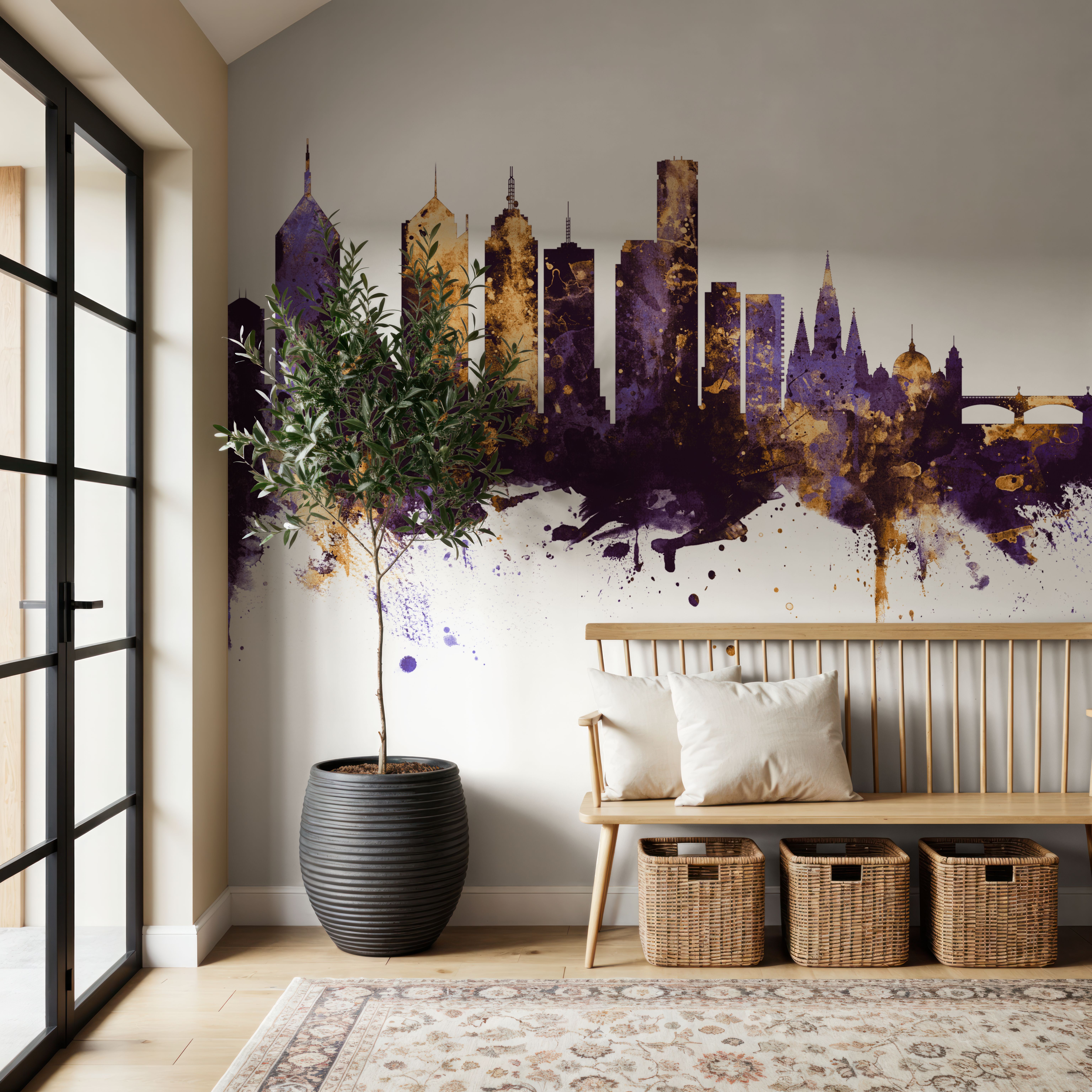 Melbourne Australia Skyline Purple & Gold