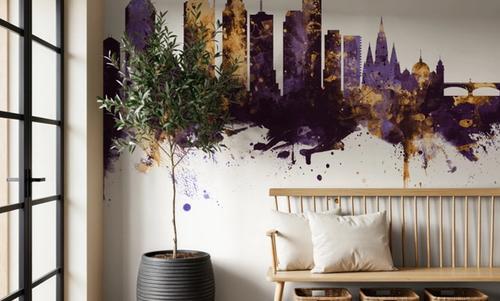 Melbourne Australia Skyline Purple & Gold