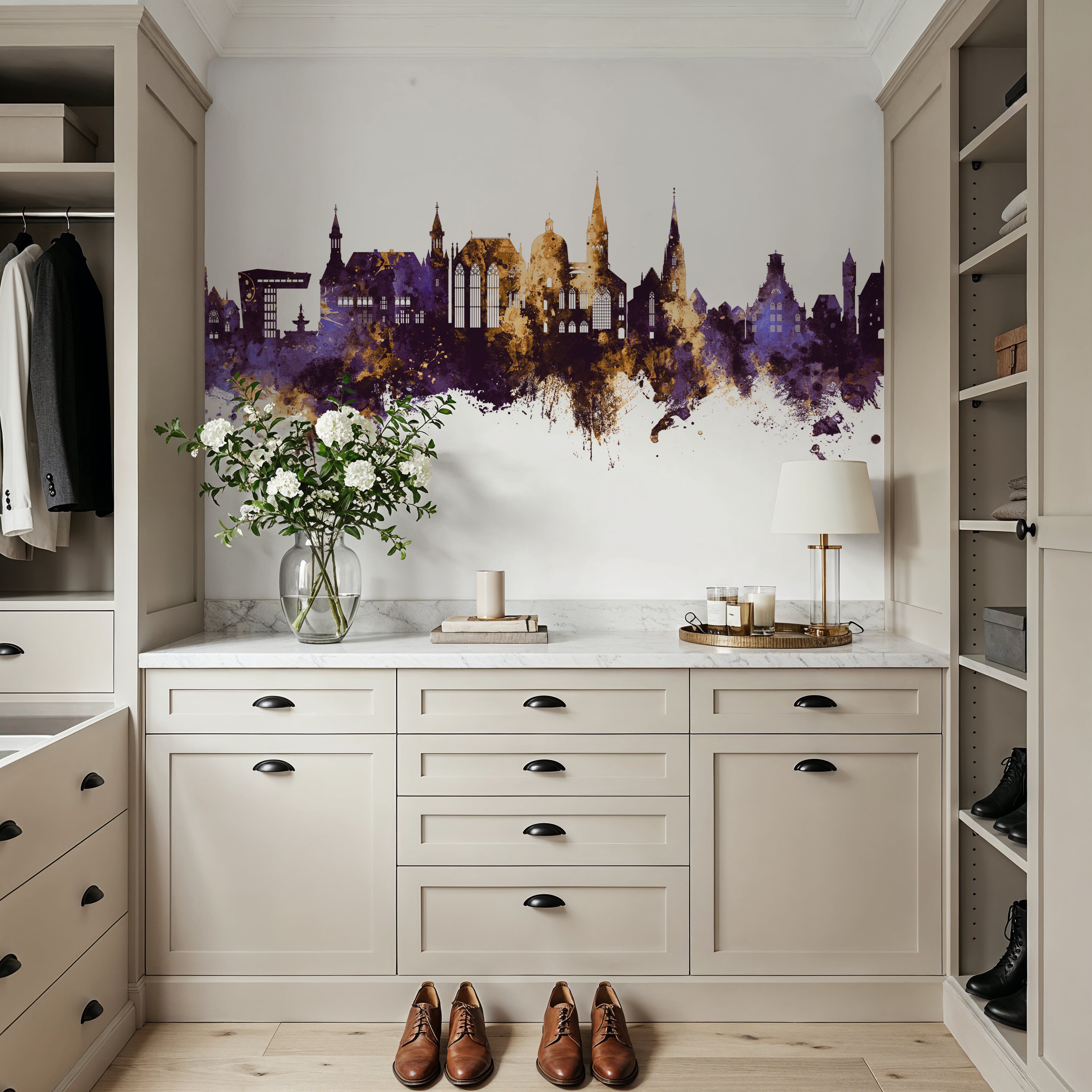 Aachen Germany Skyline Purple & Gold