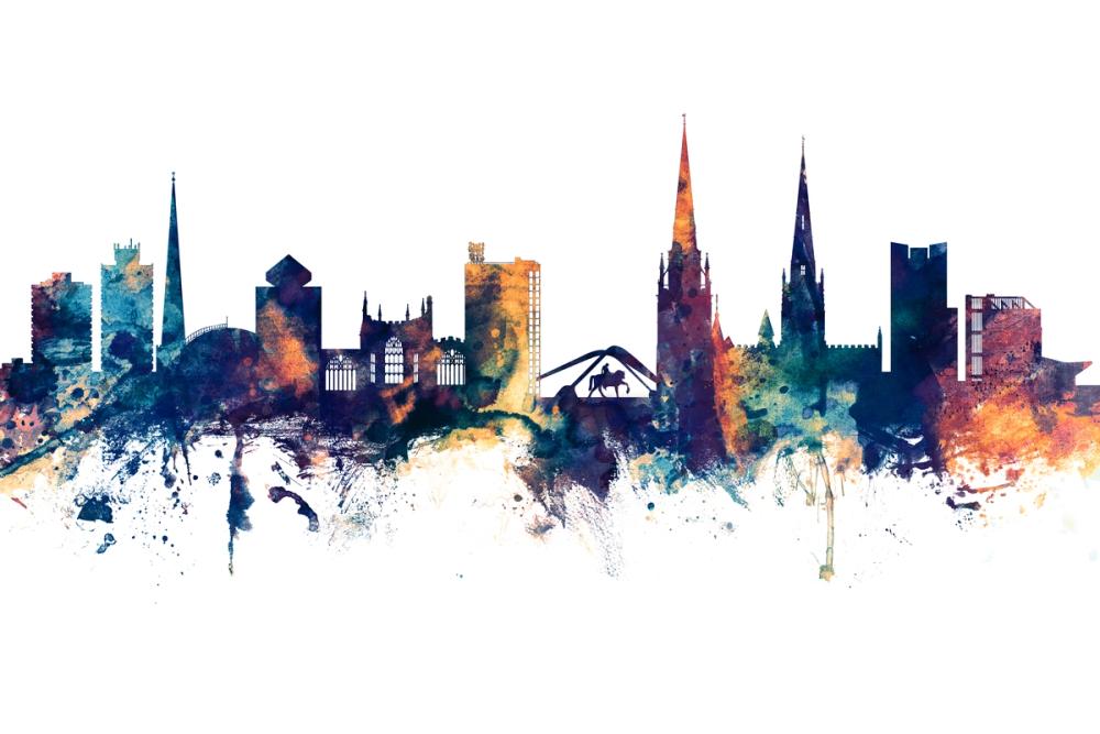 Coventry England Skyline Blue & Bronze