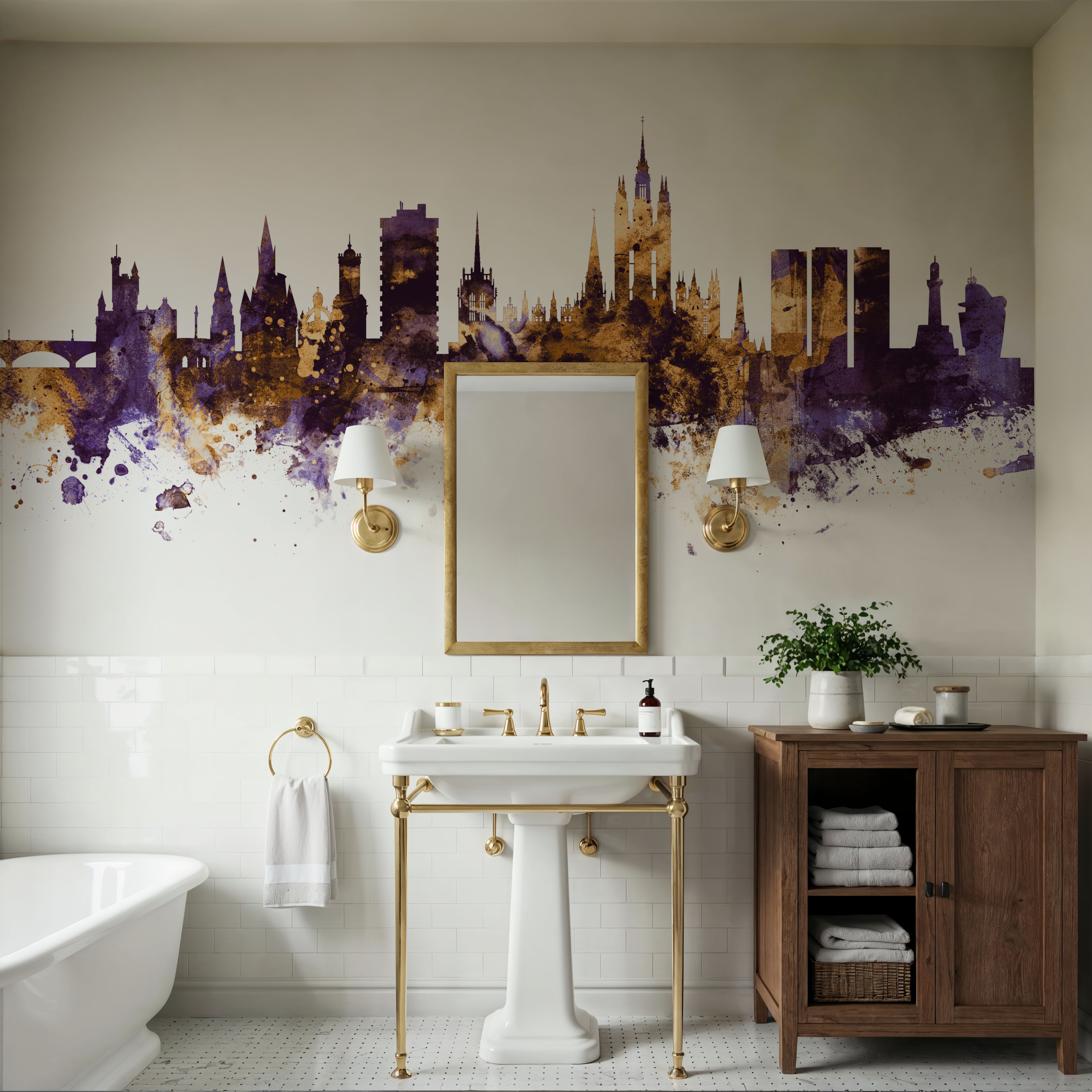 Aberdeen Scotland Skyline Purple & Gold