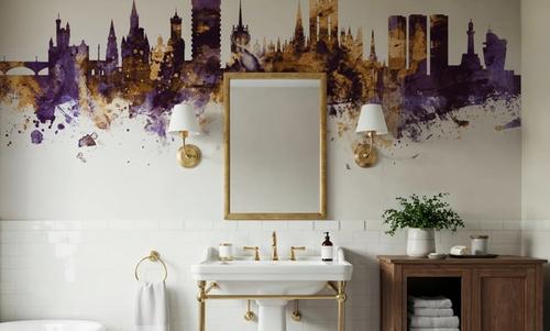 Aberdeen Scotland Skyline Purple & Gold