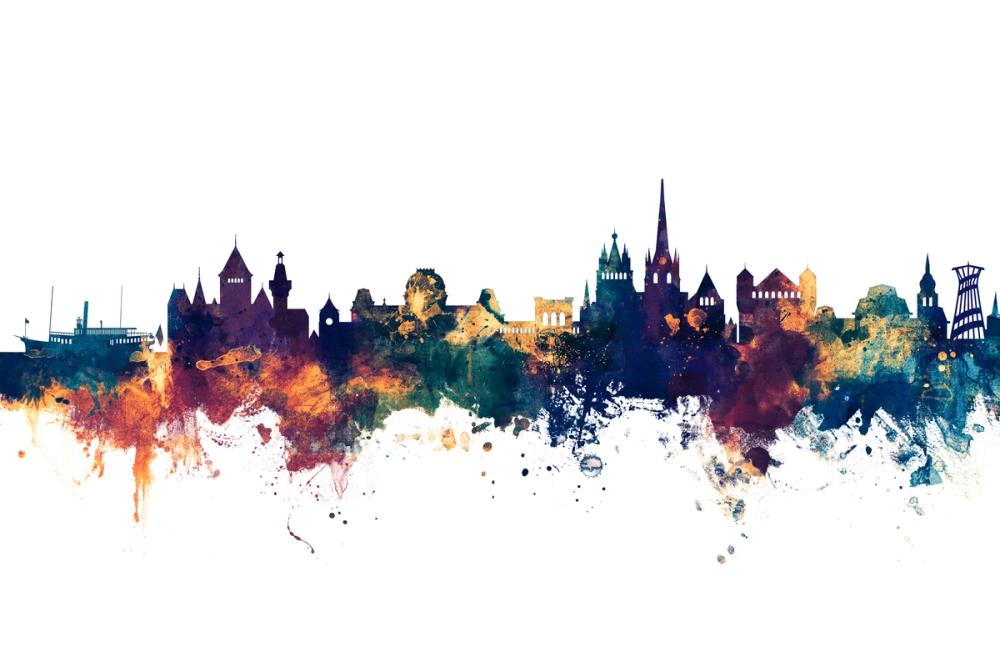 Lausanne Switzerland Skyline Blue & Bronze