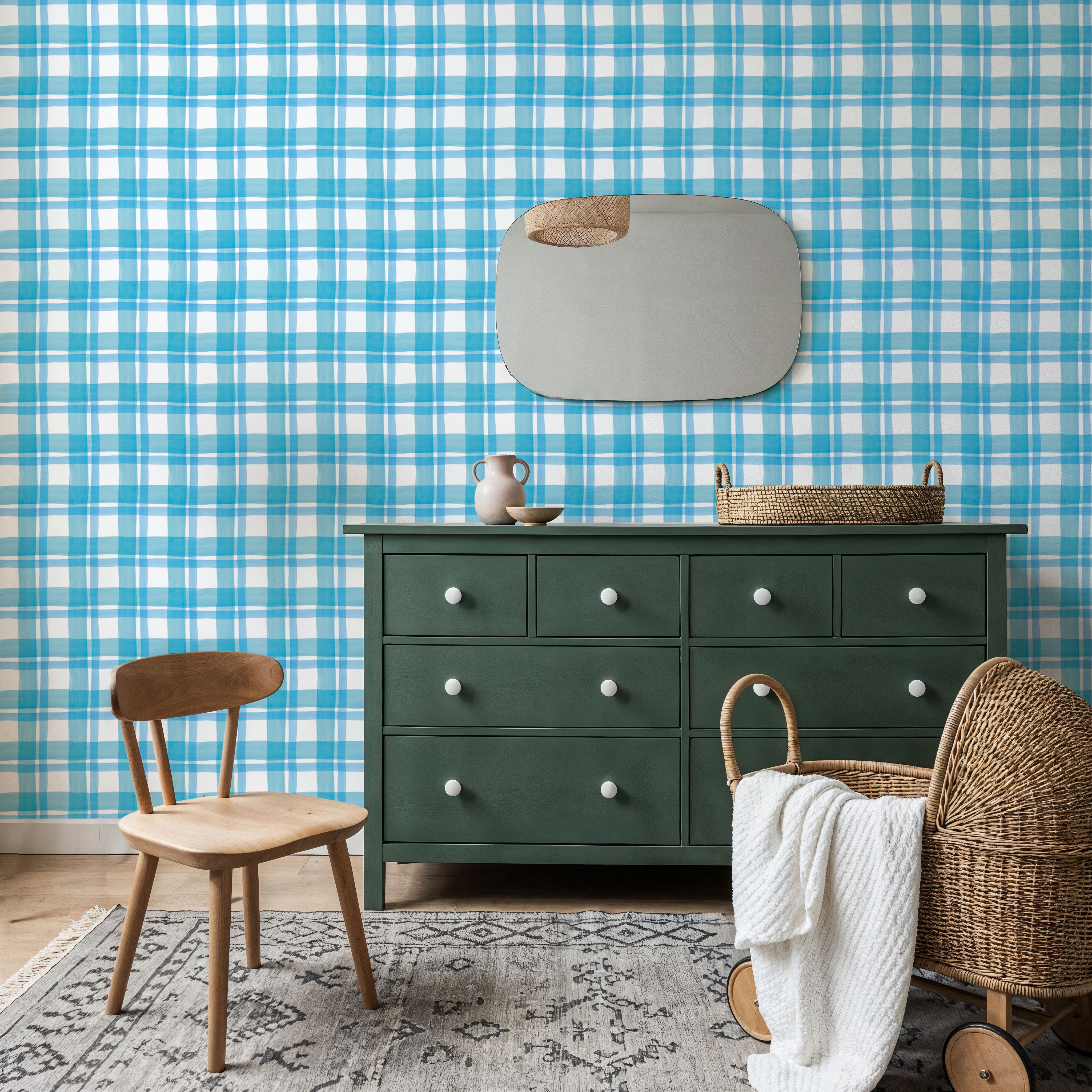 Summer Plaid Blue, Papier peint
