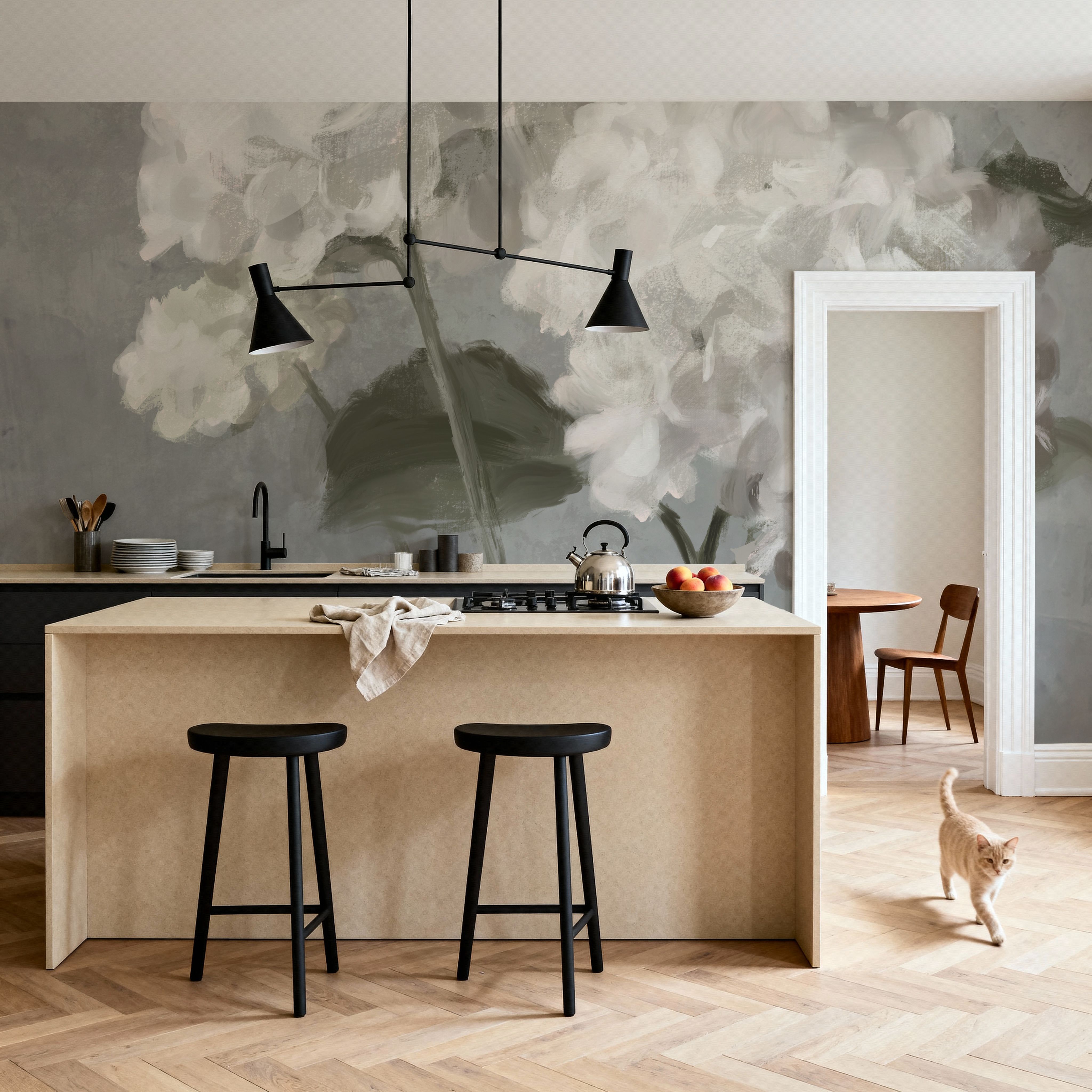 White Hydrangeas on Gray