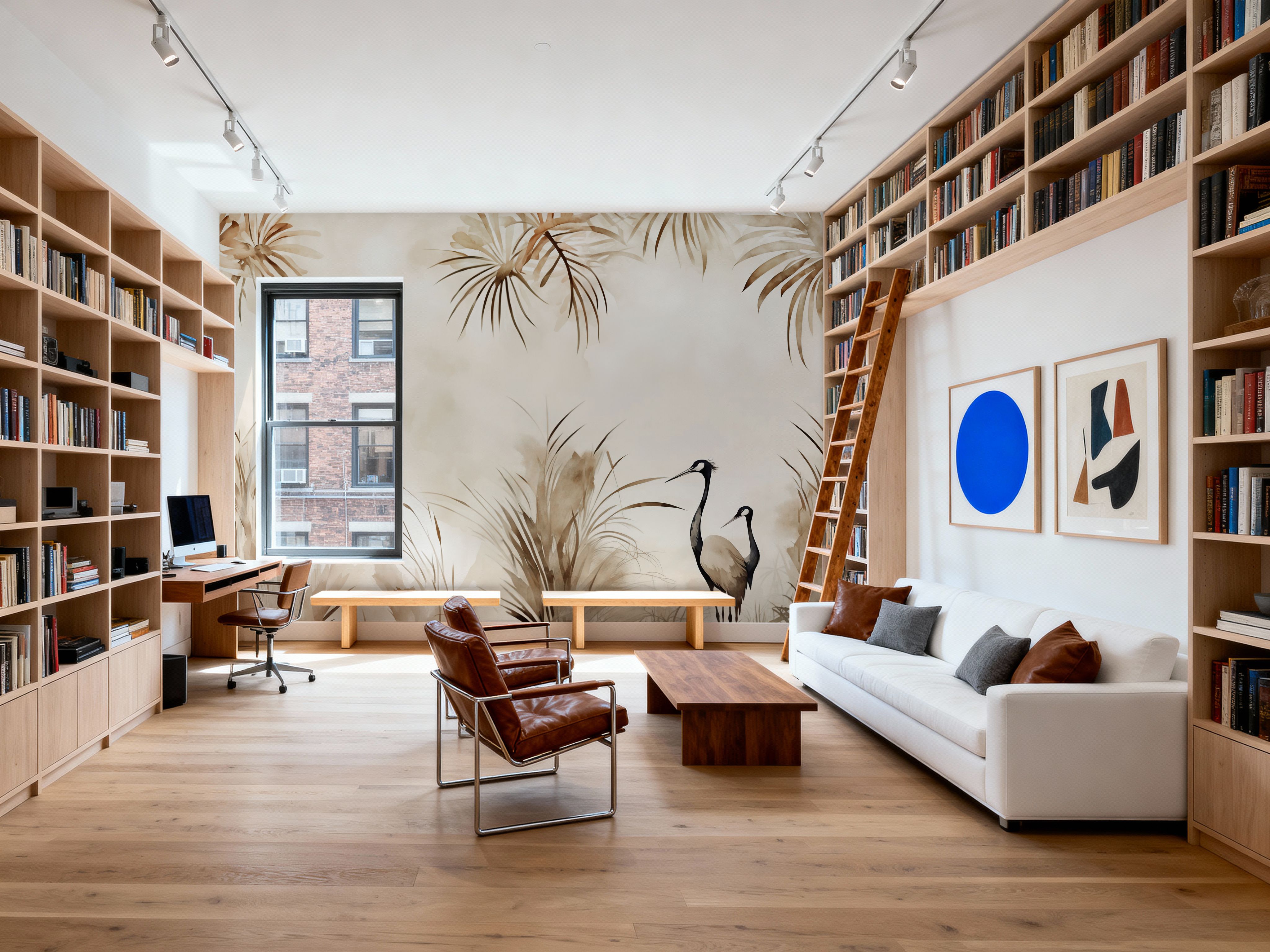 Cranes in a Field Yellow