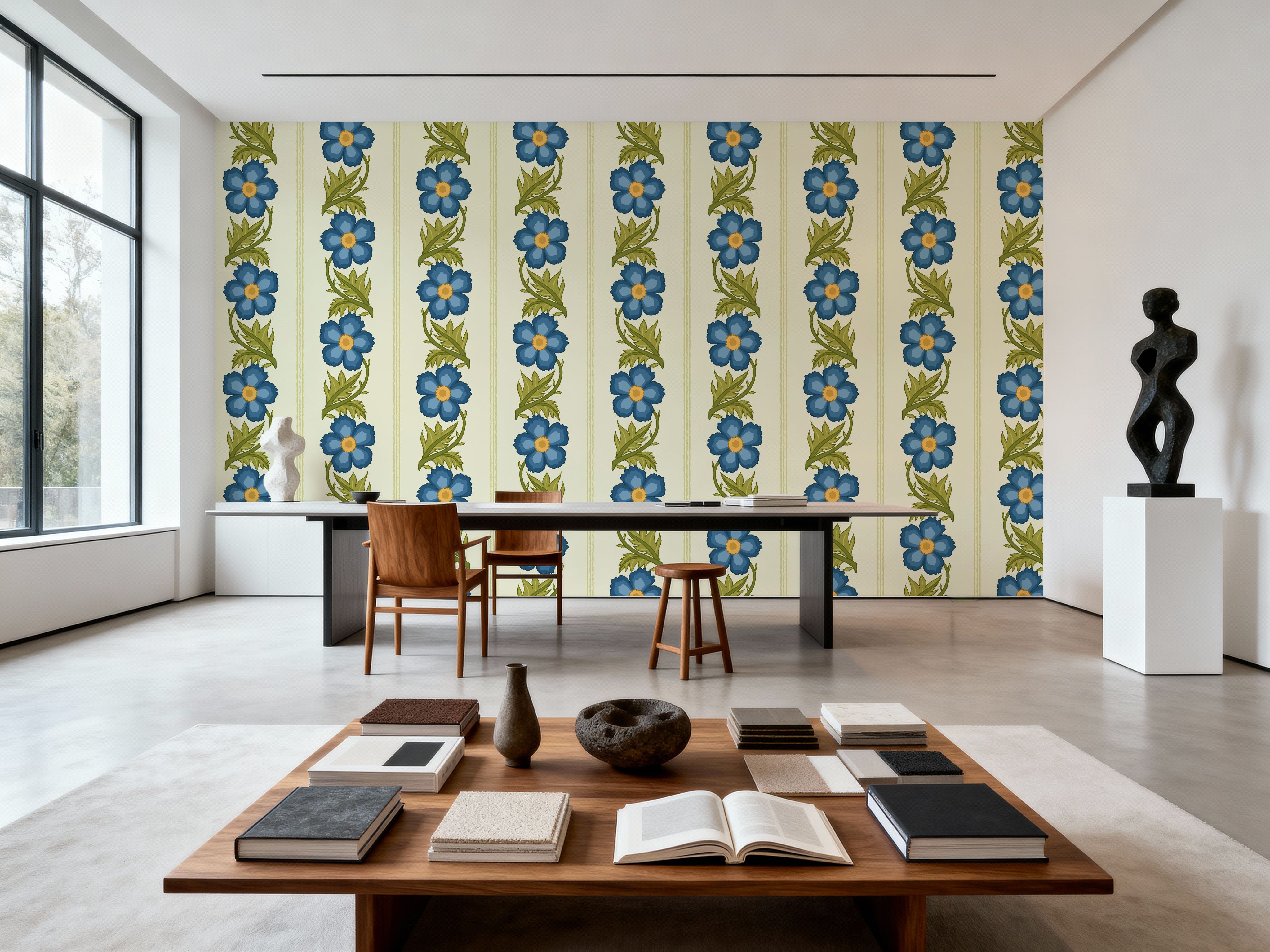 Floral Stripe, Blue