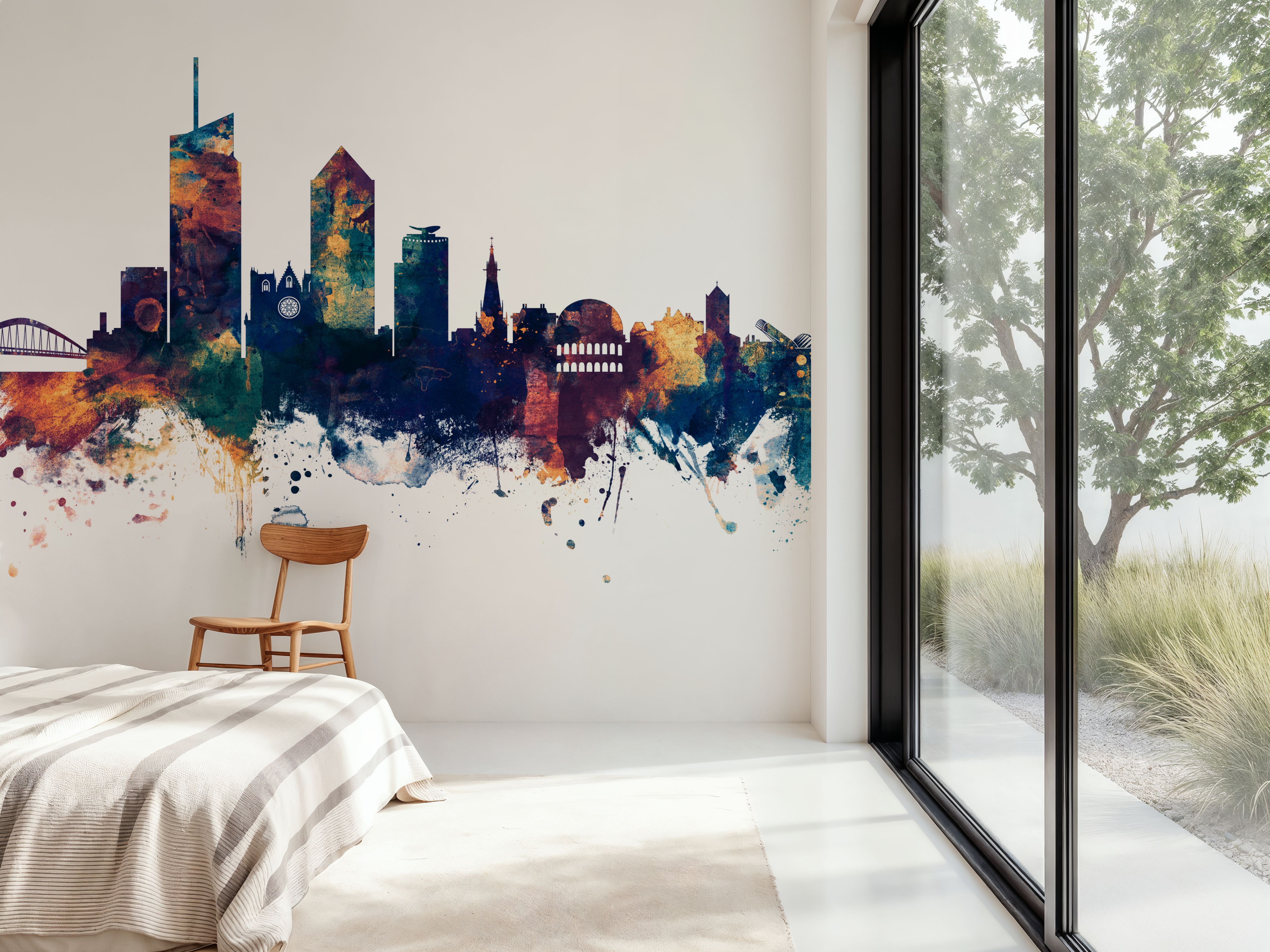 Lyon France Skyline Blue & Bronze