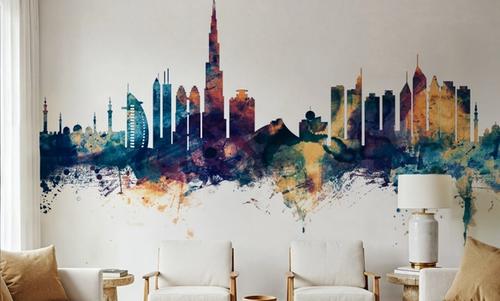Dubai Skyline Blue & Bronze