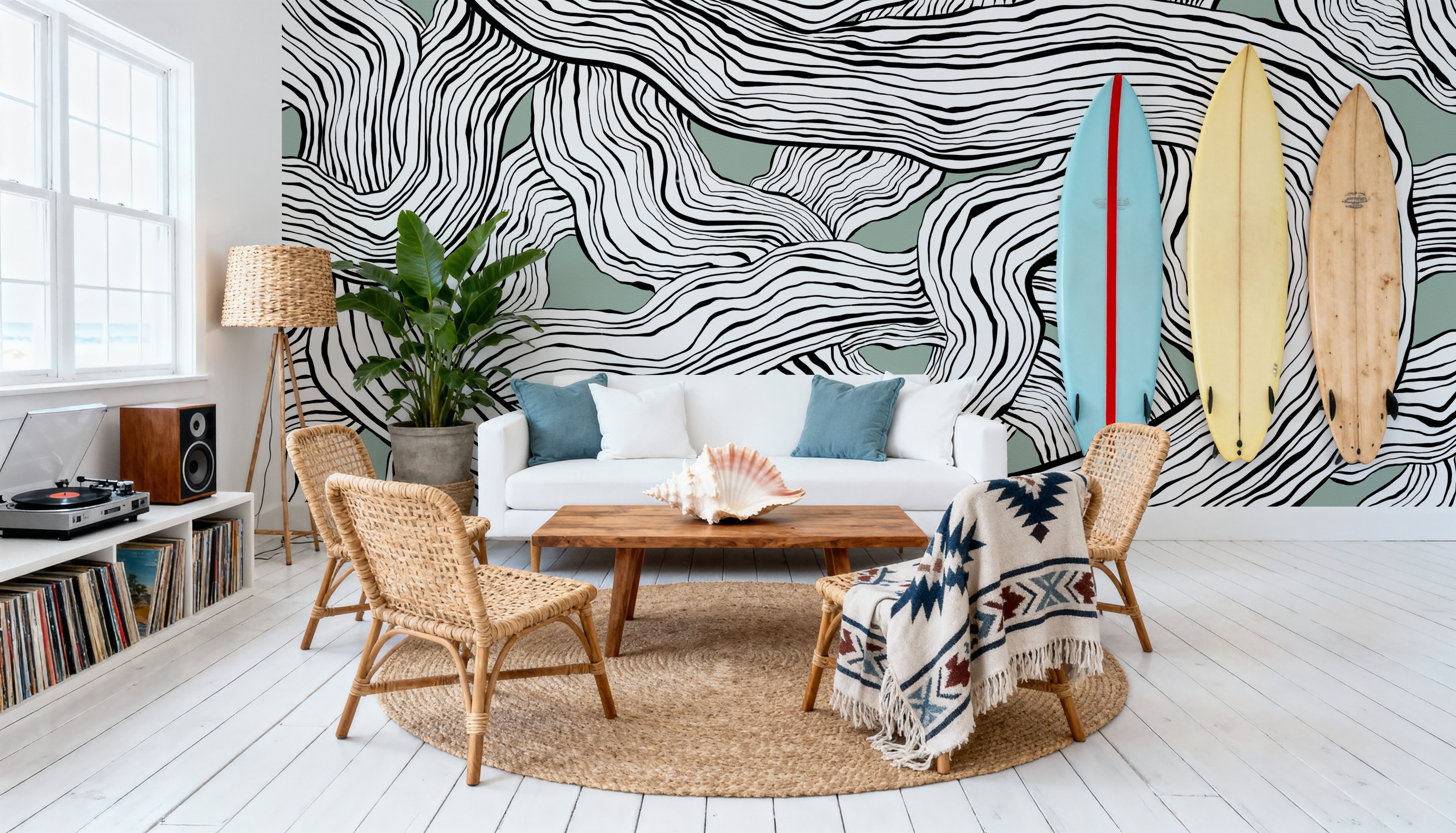 Weaves & Waves, Dusty Green, Wallpaper