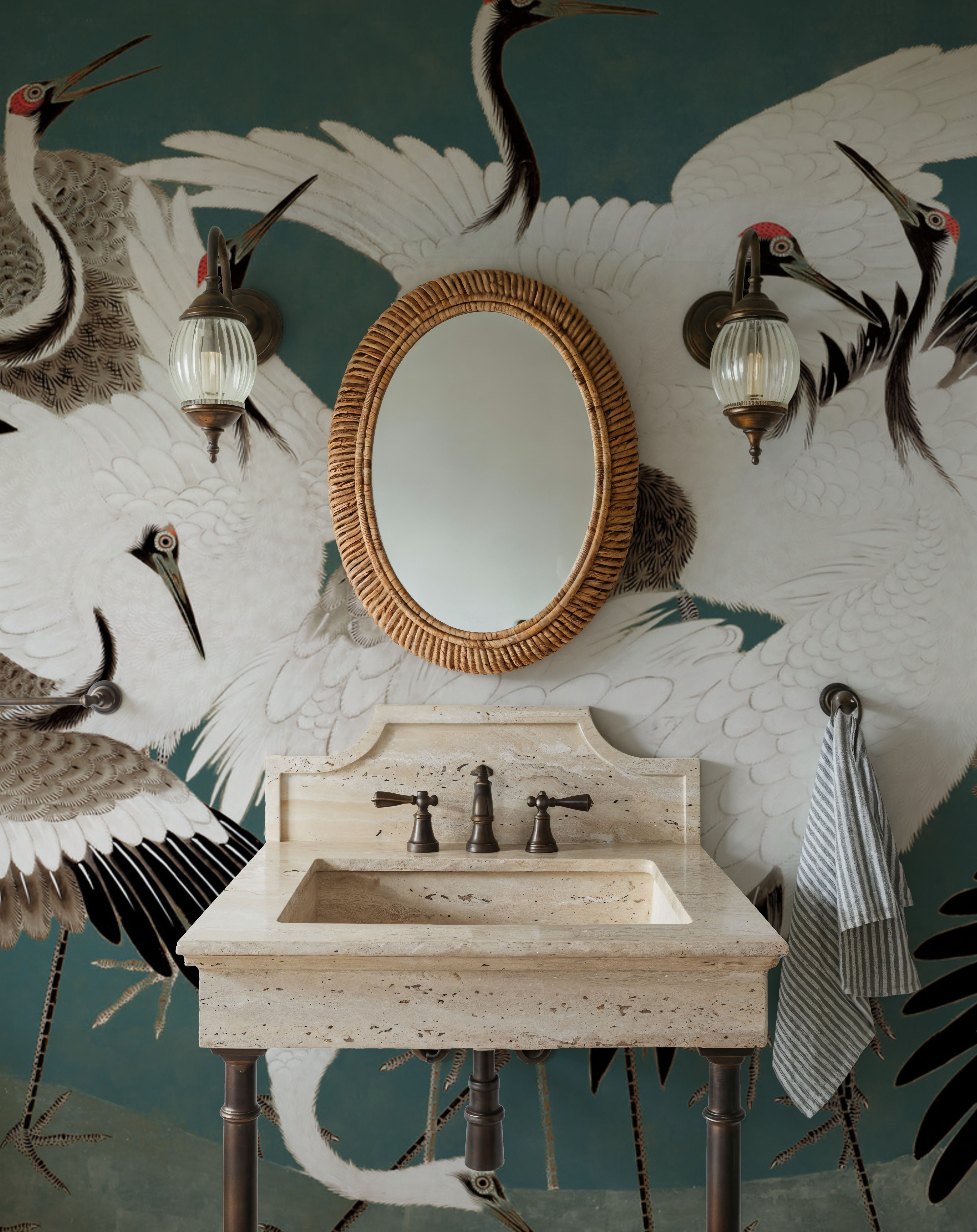 Japanese Flock of Cranes, Teal