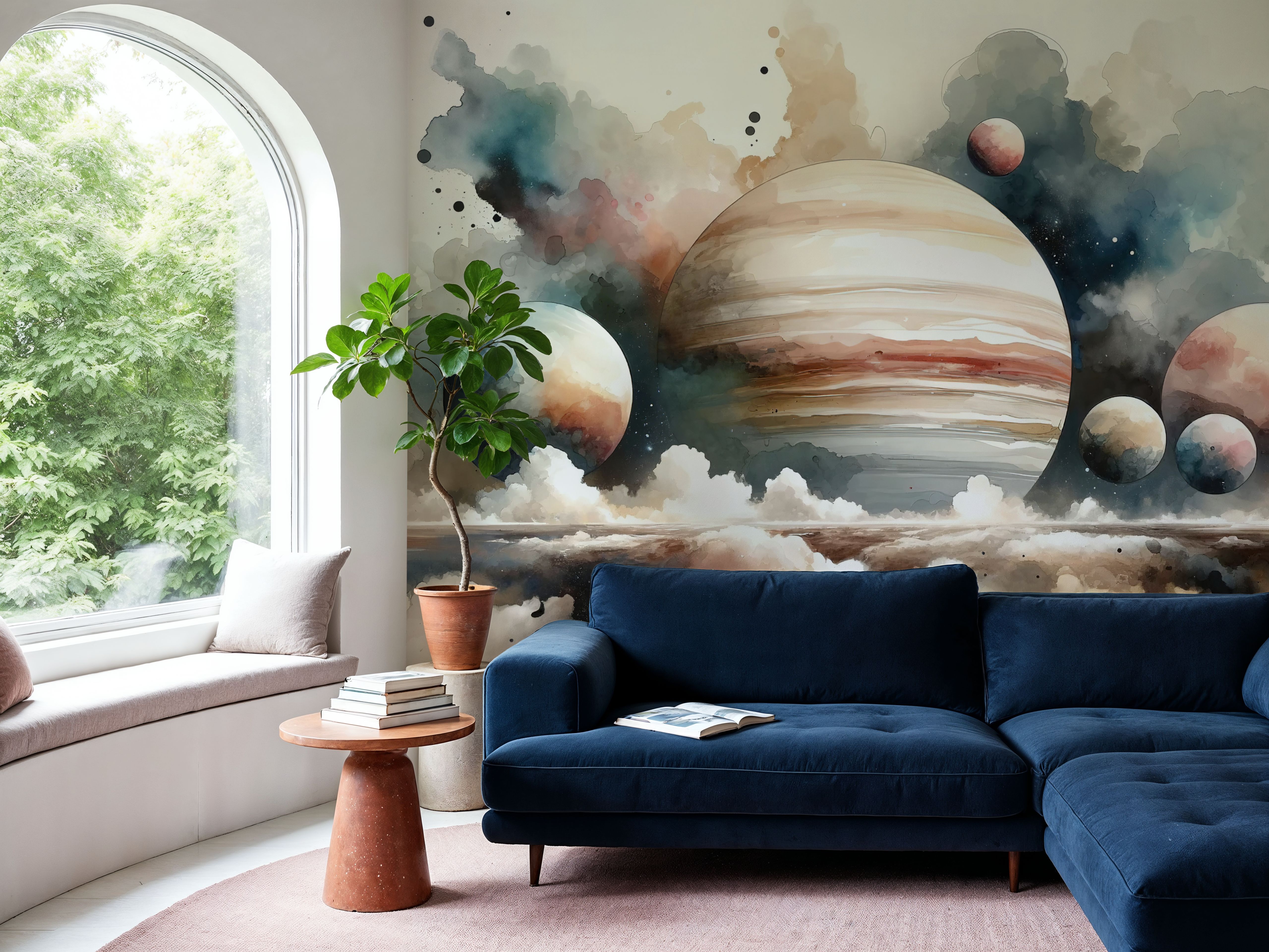 Surreal Planetary Landscape in Watercolor