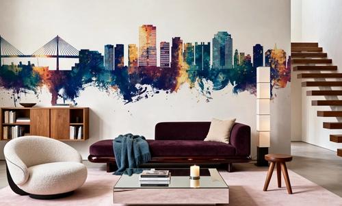 Long Beach California Skyline Blue & Bronze