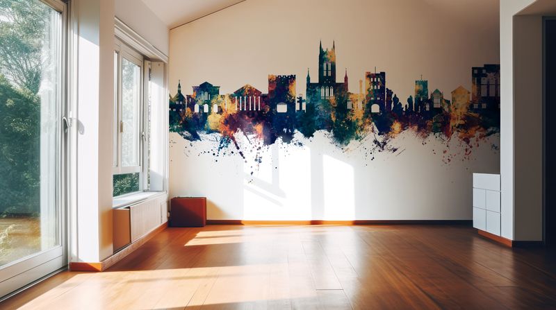 Bury St Edmunds England Skyline Blue & Bronze premium wallpaper mural ...