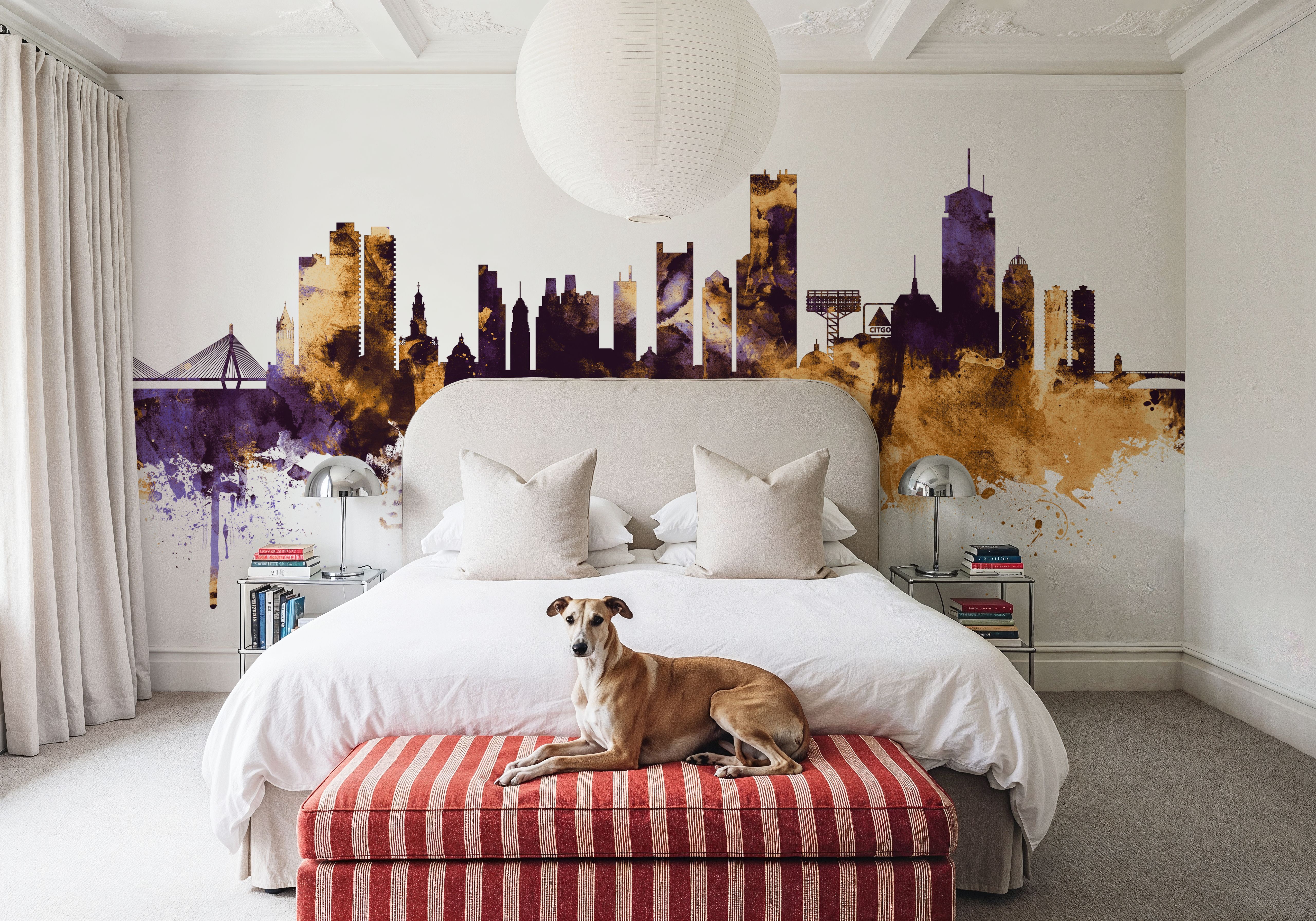 Boston Massachusettes Skyline Purple & Gold