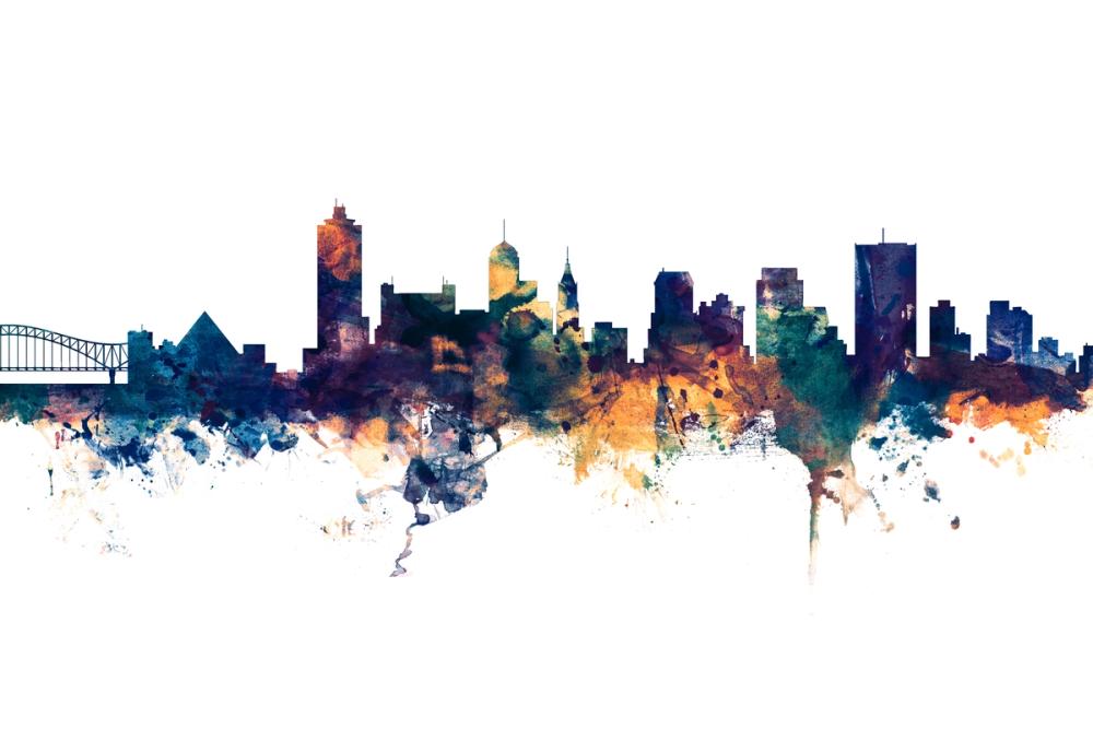 Memphis Tennessee Skyline Blue & Bronze