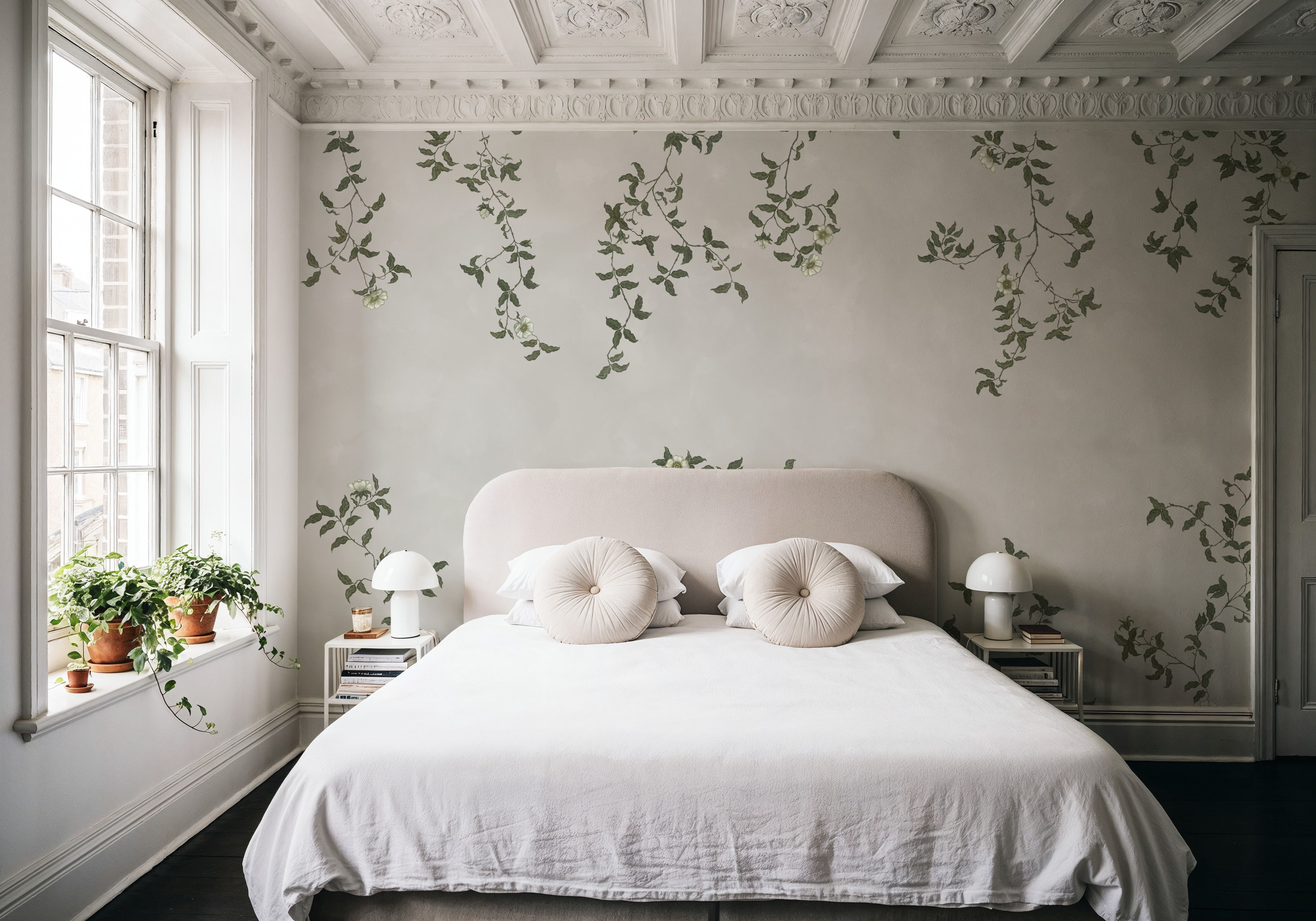 Rambling Rose, Ivory on Cloud, Wallpaper