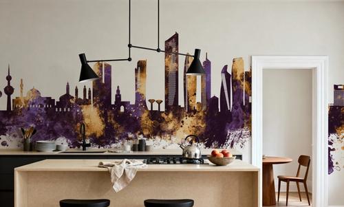 Kuwait City Skyline Purple & Gold