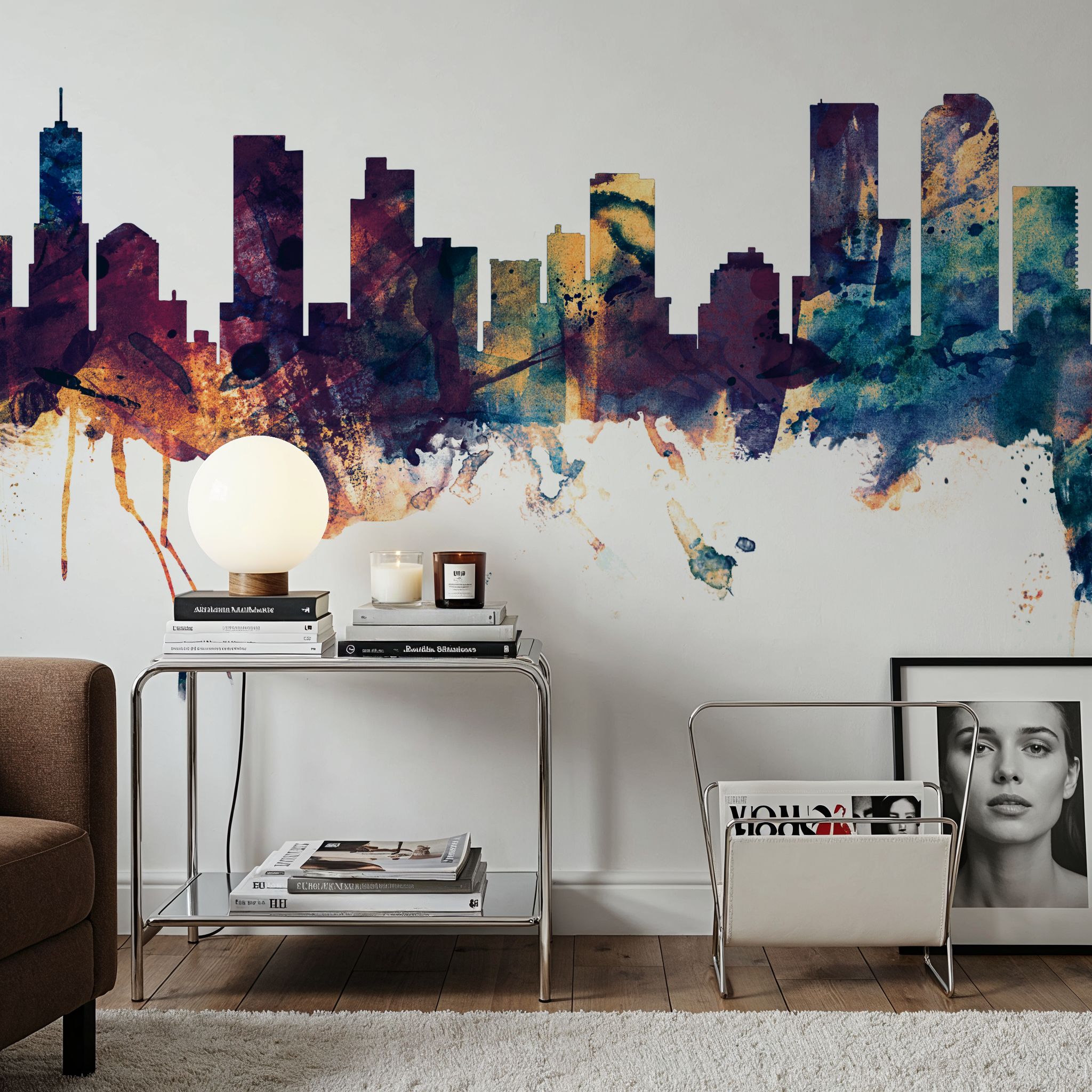 Wall Mural - Denver Skyline Blue & Bronze - Contemporary mural wallpaper - Hallway staircases - Wallism US - Premium, Textured or Peel & Stick