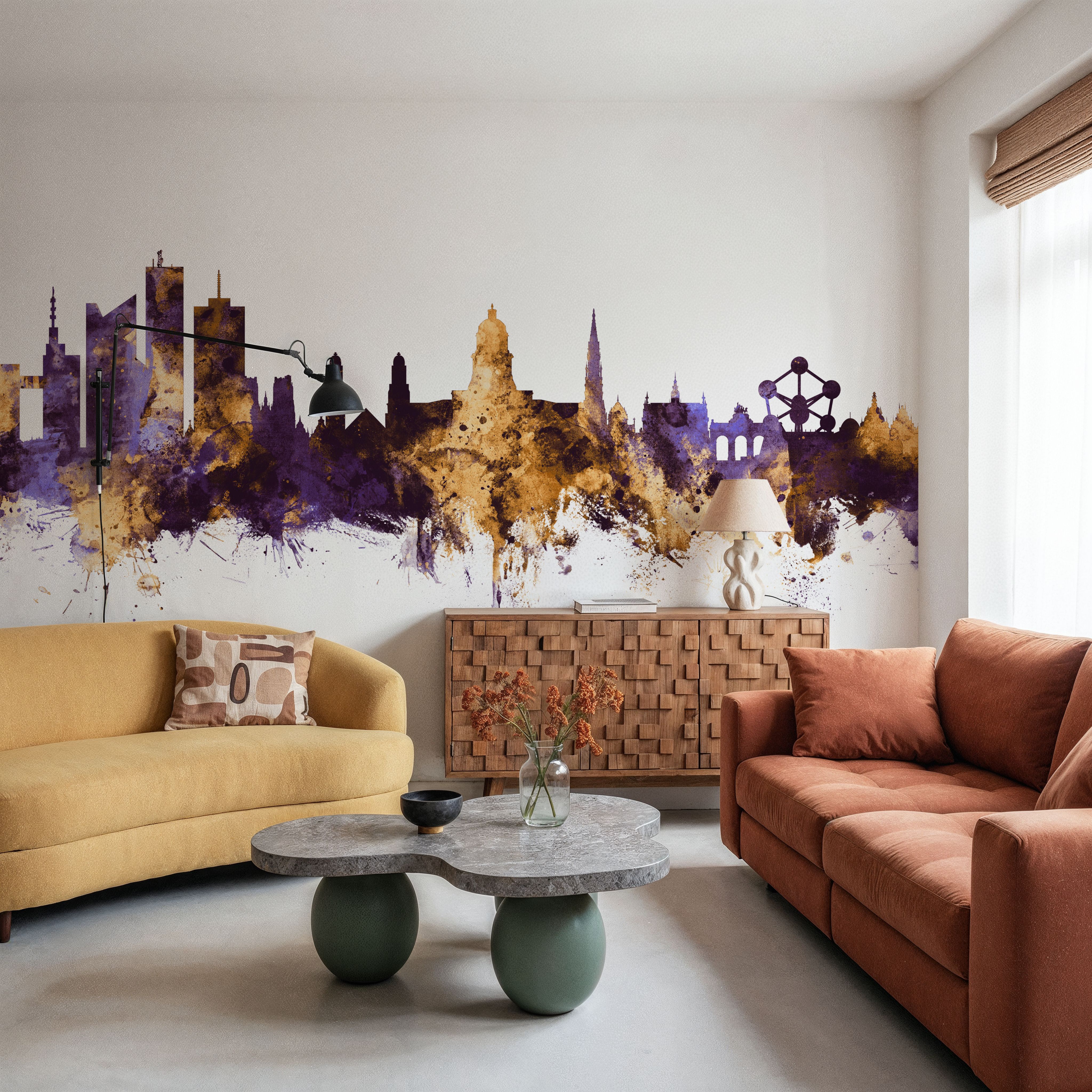 Brussels Belgium Skyline Purple & Gold