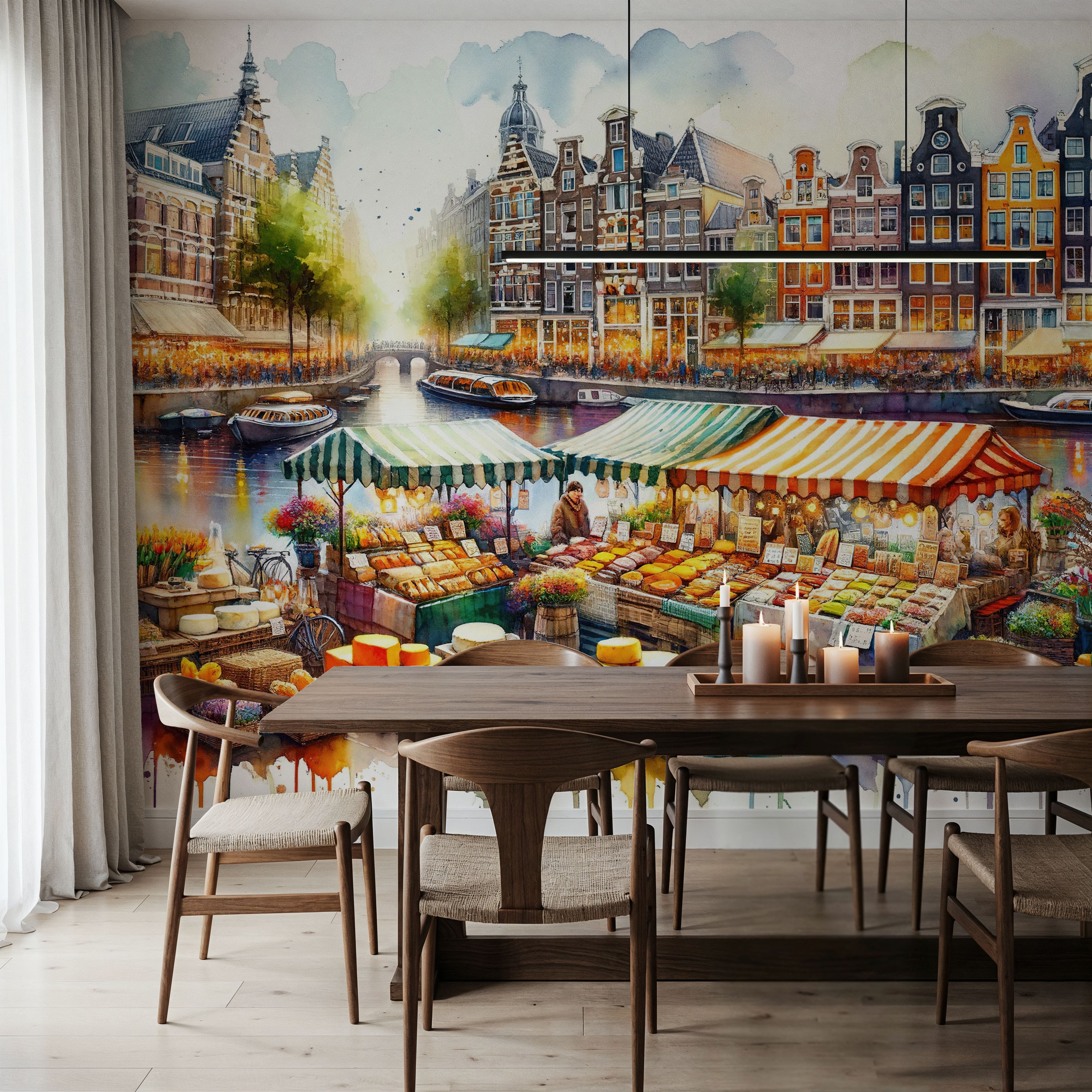 Watercolor Market Scene Dutch Cheeses