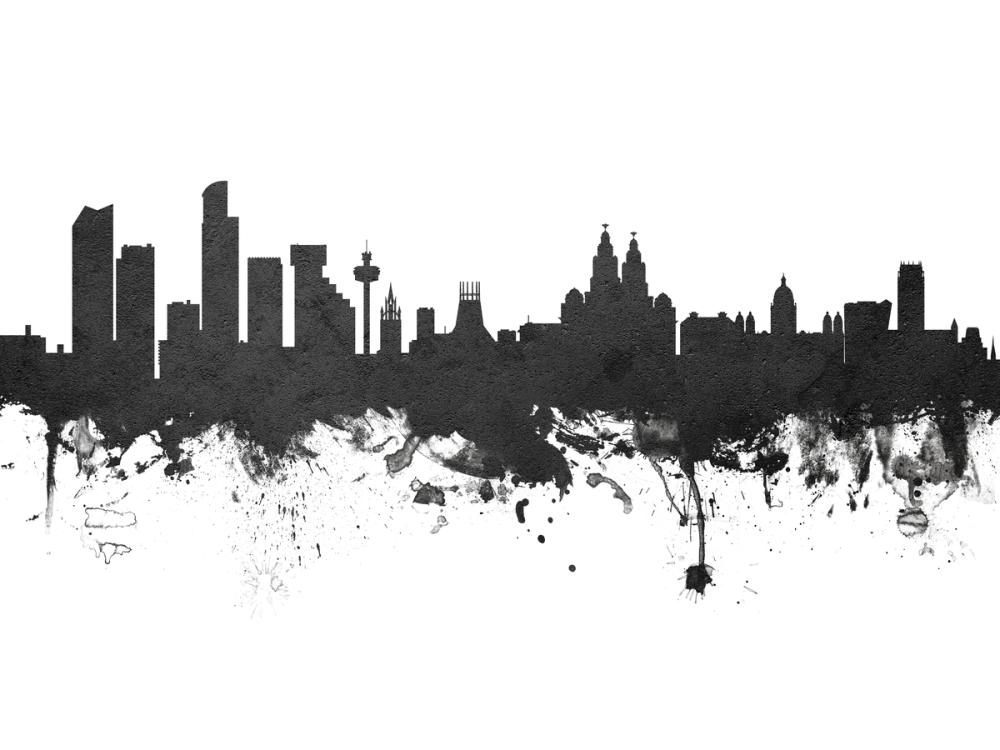 Liverpool England Skyline Black & White