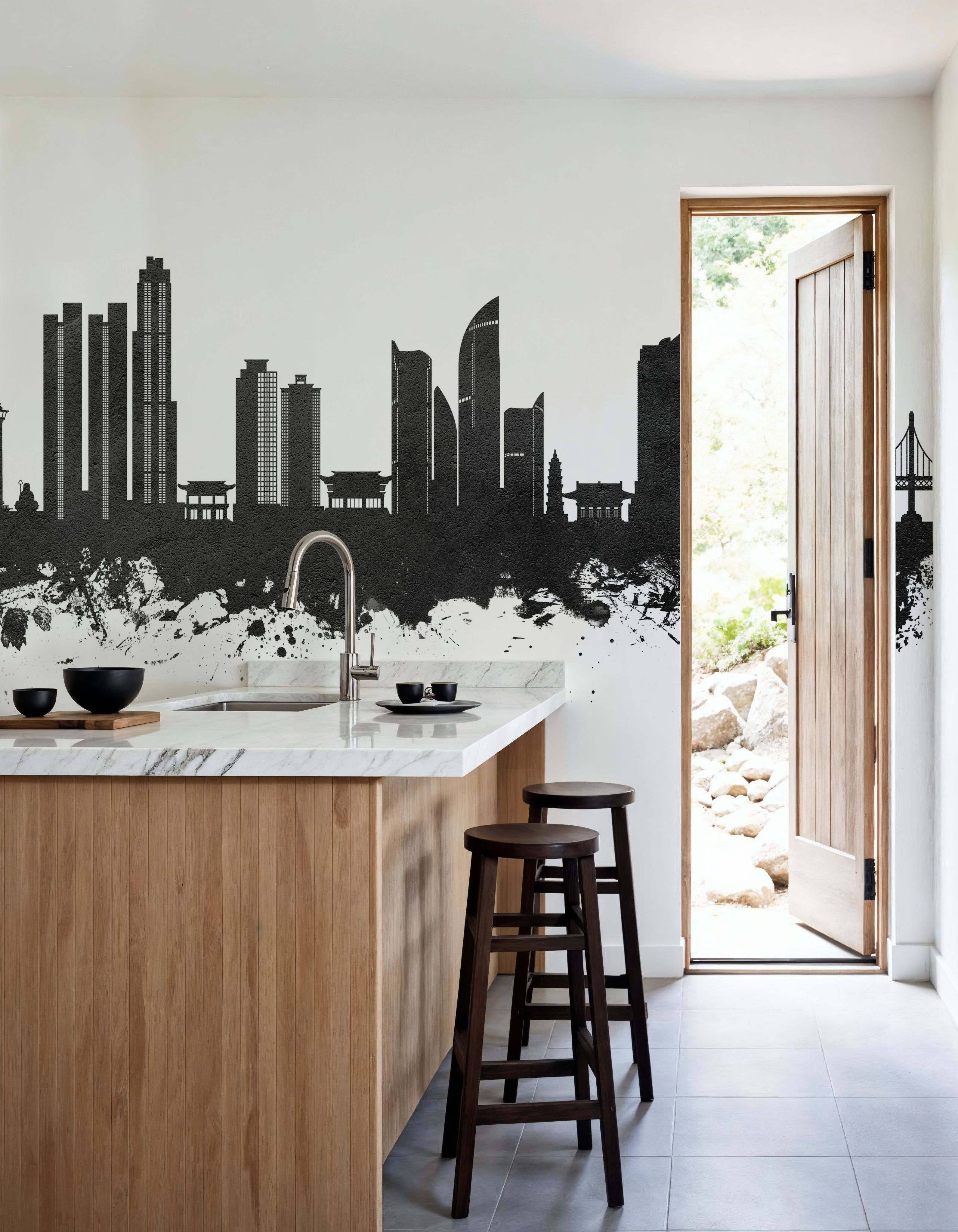 Busan South Korea Skyline Black & White