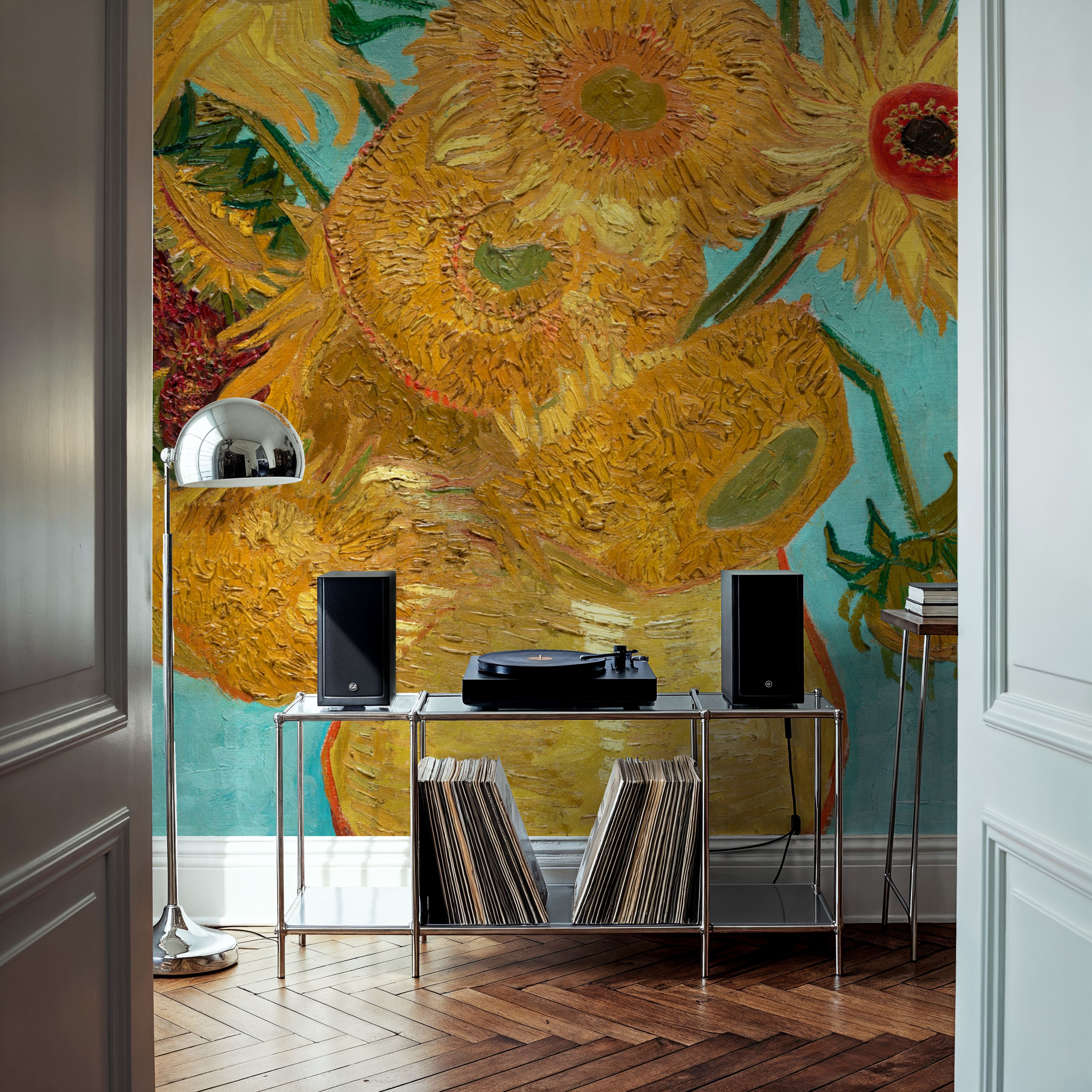 Vase with Twelve Sunflowers, Wallpaper