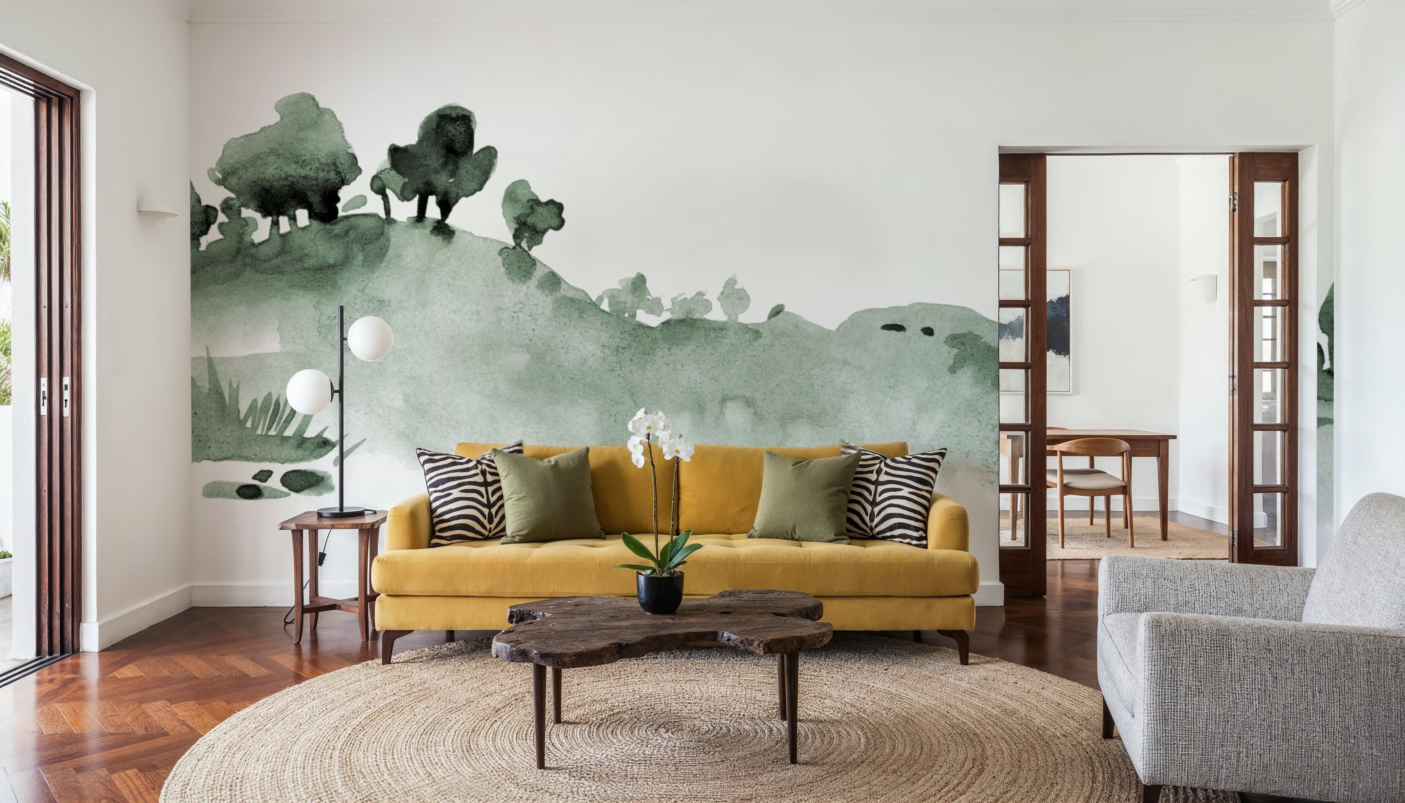 Tranquil Hillside, Forest Green, Wallpaper