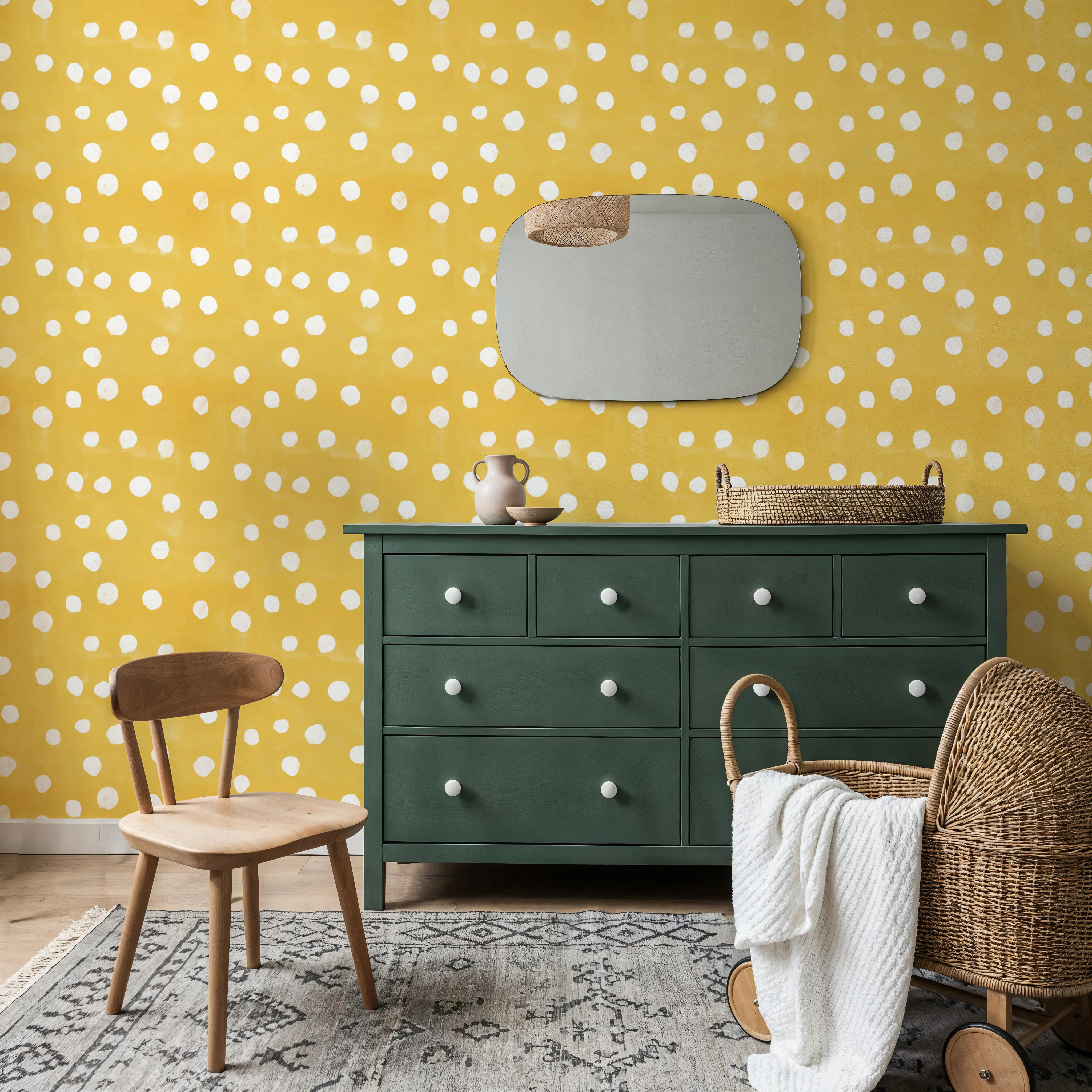 Wallpaper - Mellow Dots Yellow - Polka Dots - Yellow - Kids' Room - Wallism UK - Peel & Stick or Paste-the-Wall
