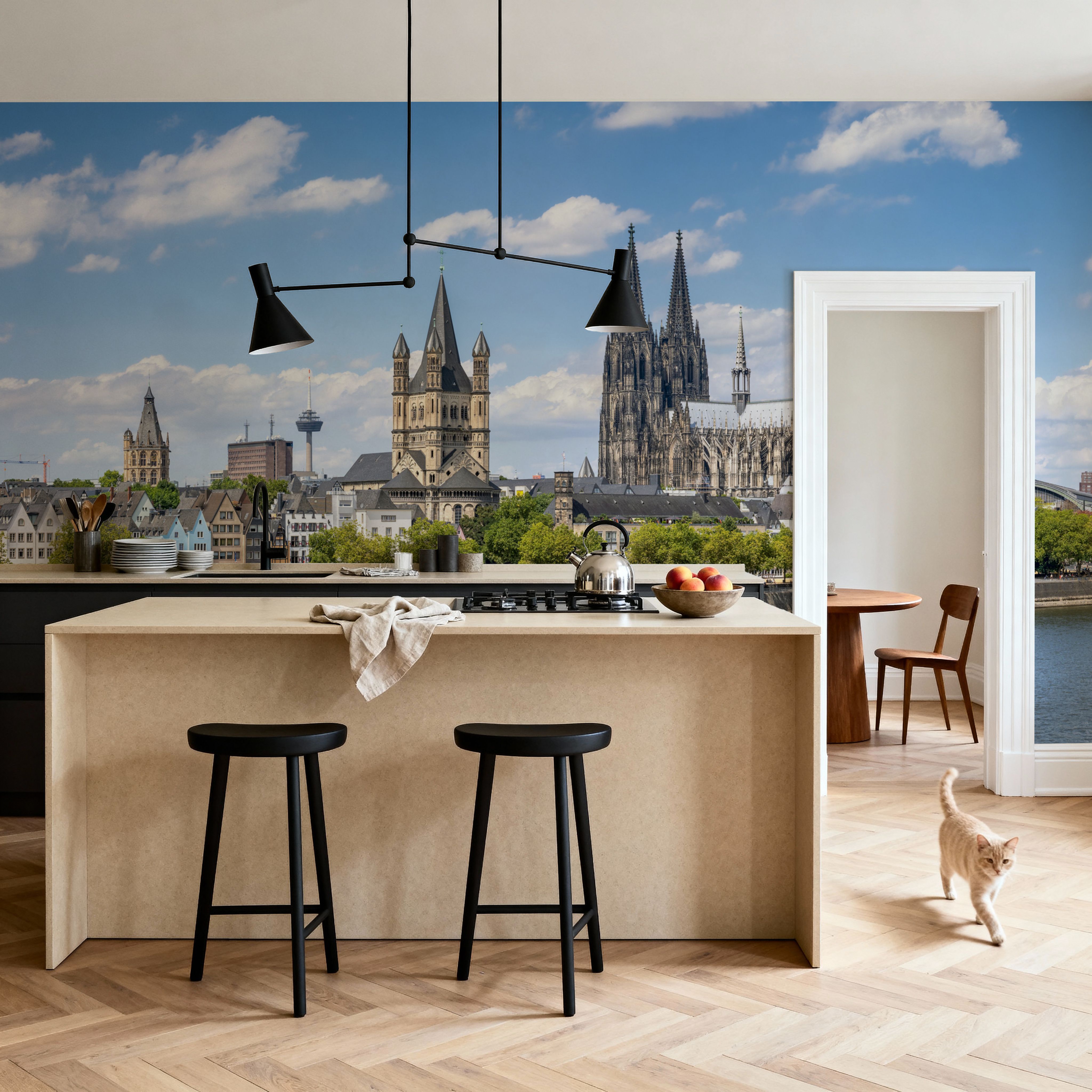 Wall Mural - Cologne Cathedral and Great St. Martin Church - Architecture mural wallpaper - Blue - Hallway staircases - Wallism US