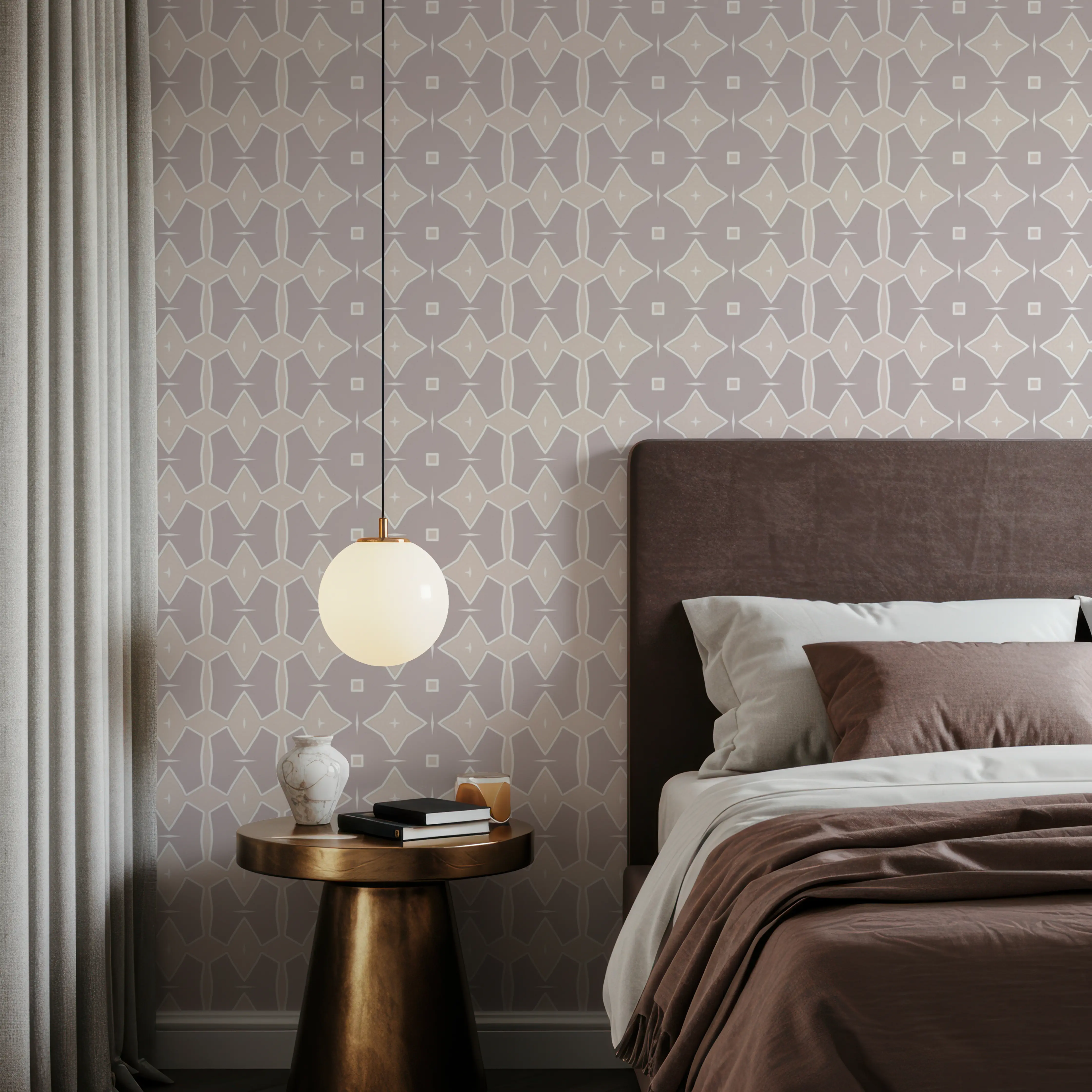 Papier Peint - Zelij Funk - Lignes Carrés - Gris - Couloir et escaliers - Wallism Belgique - Encollage au mur ou Autocollant