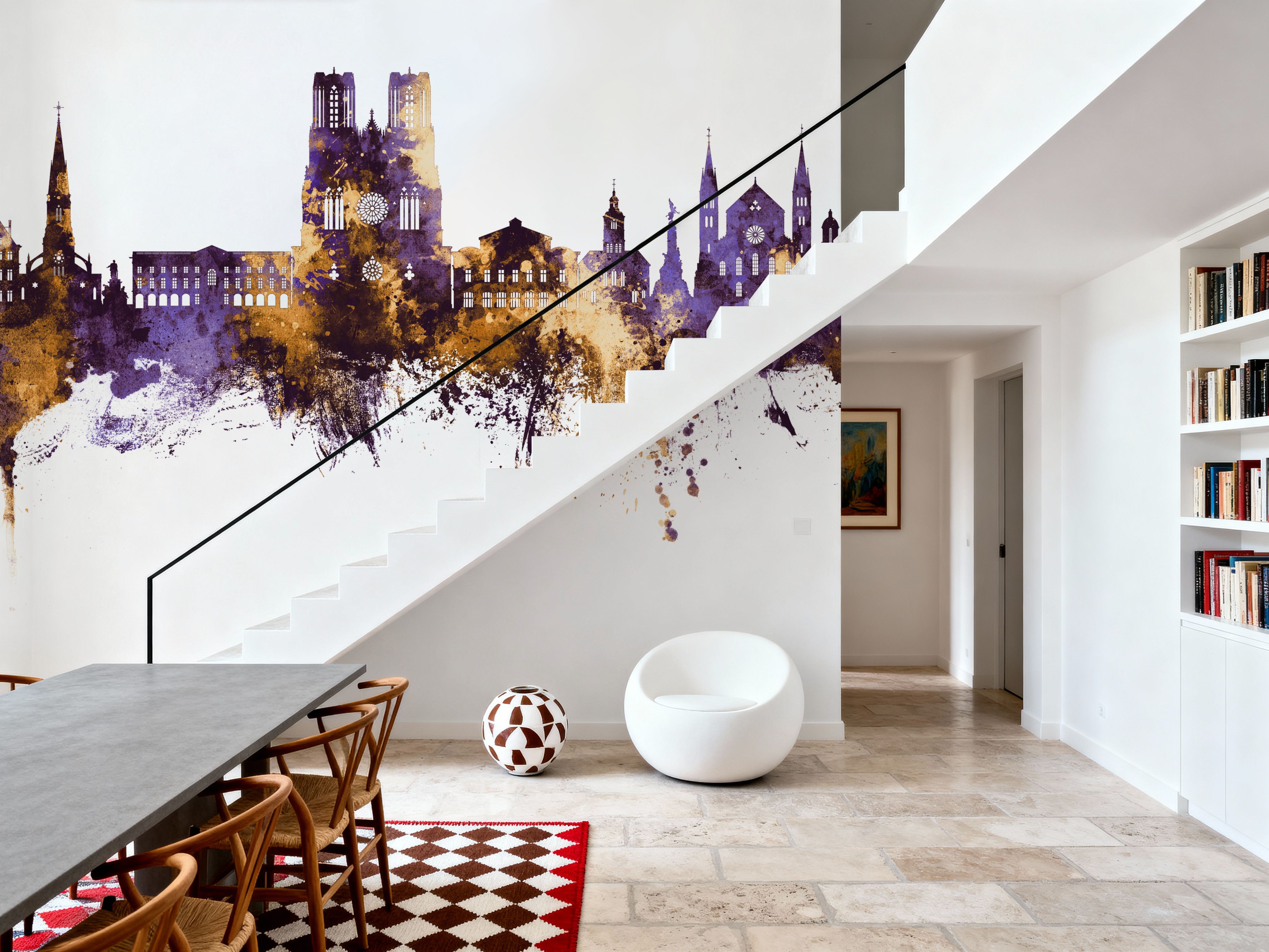 Reims France Skyline Purple & Gold