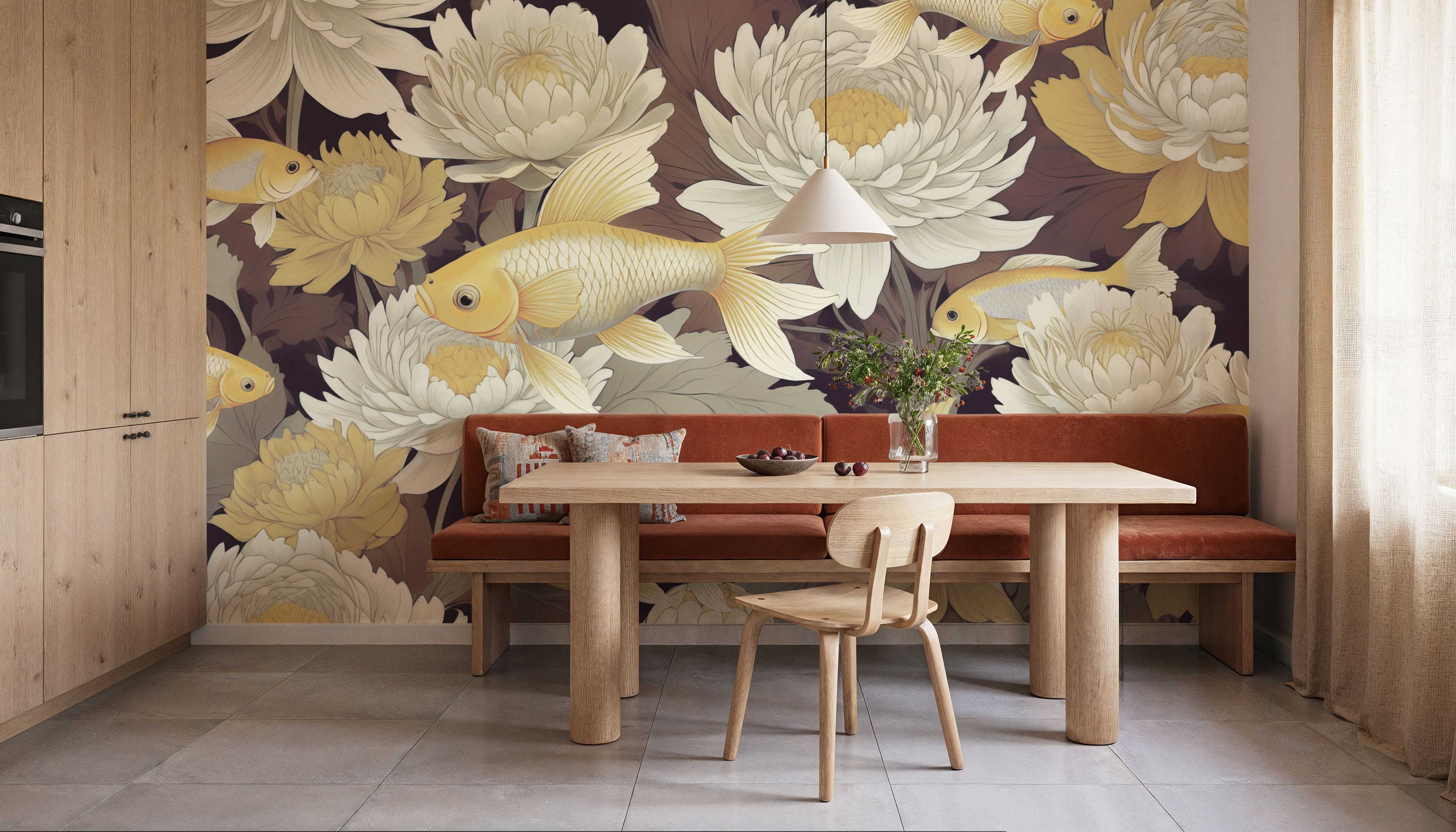 Dancing Fish, Yellow on Brown