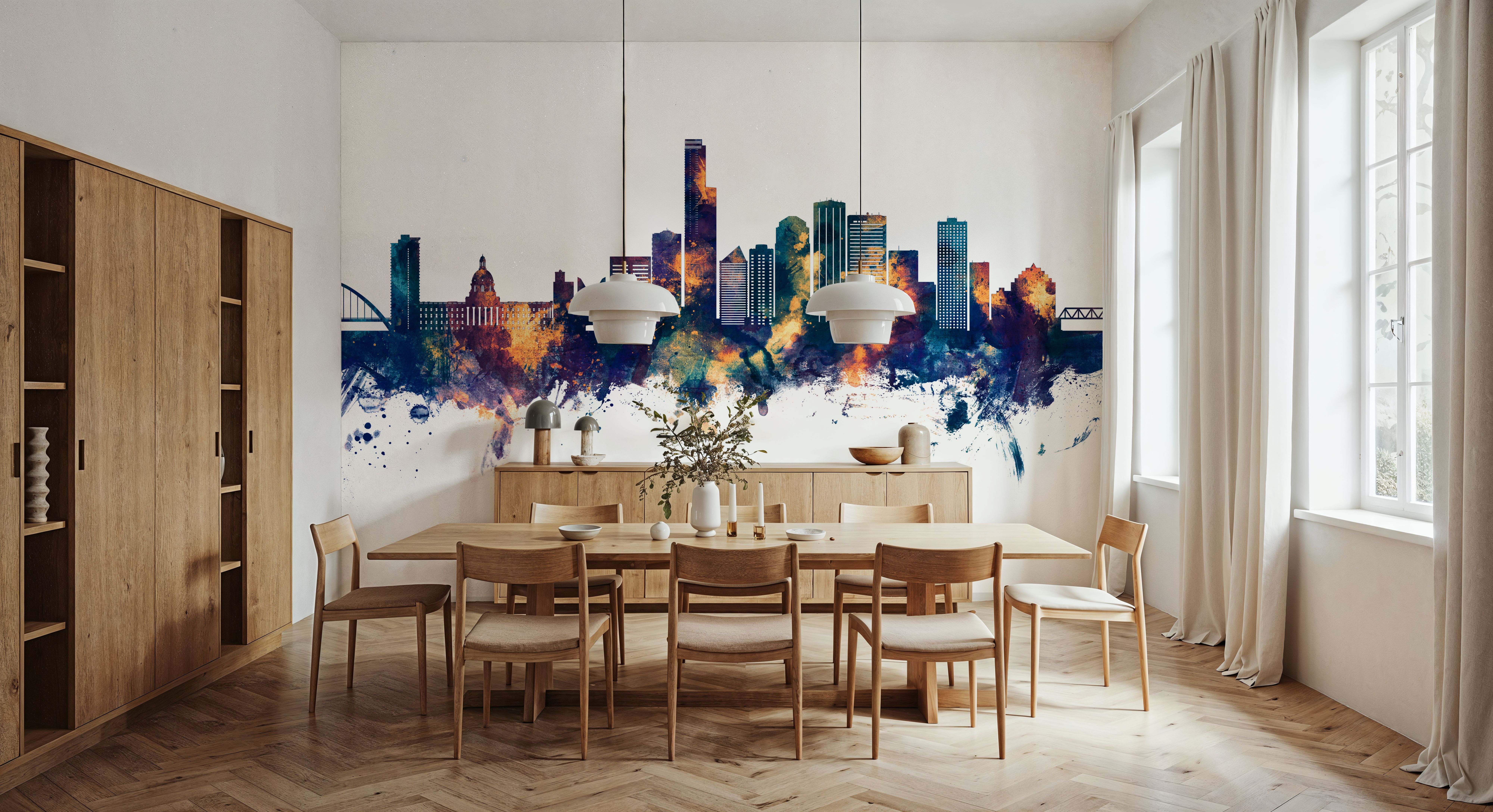 Edmonton Canada Skyline Blue & Bronze, Wallpaper